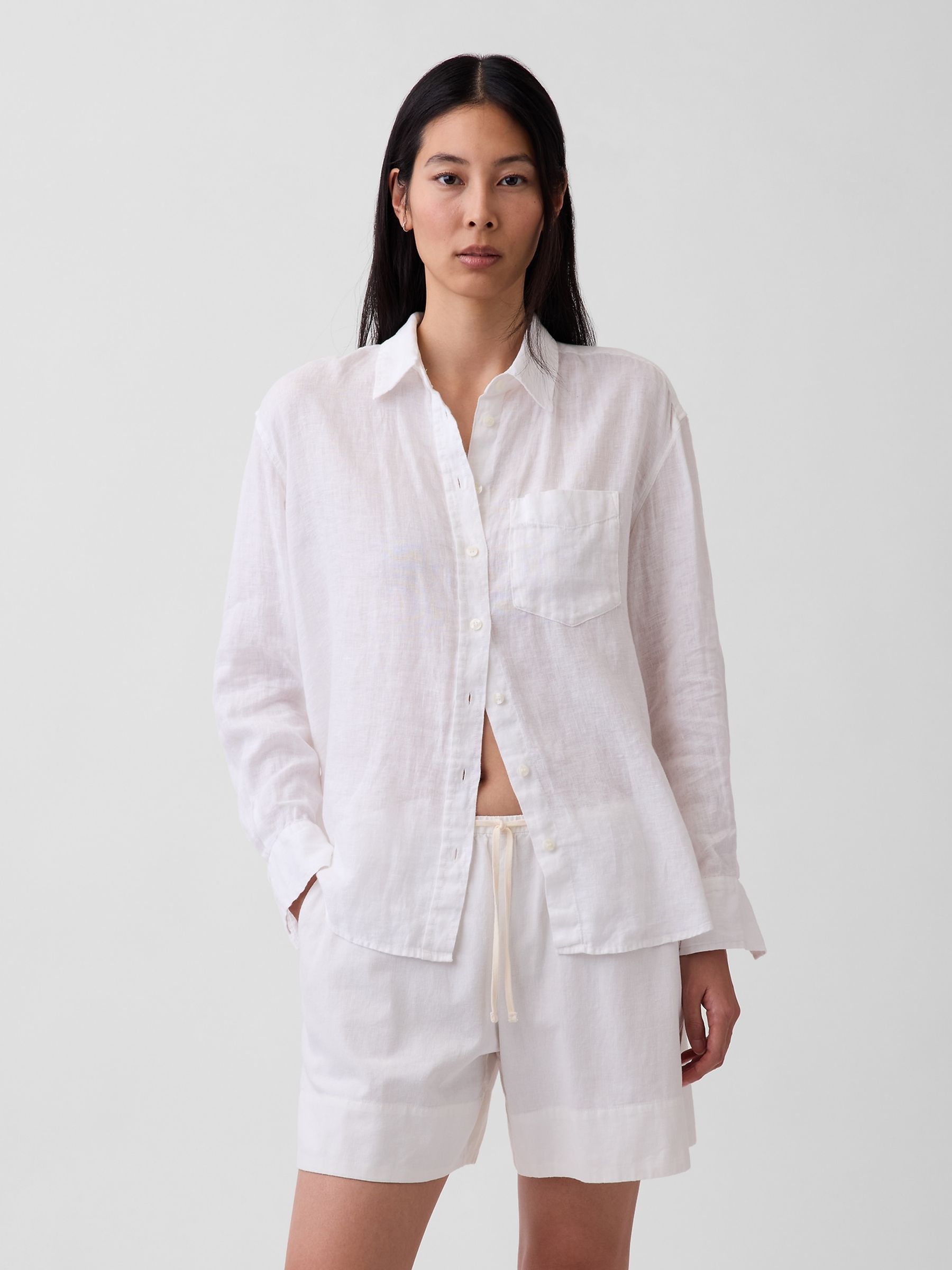 White Linen Oversized Shirt - Image 1 of 5