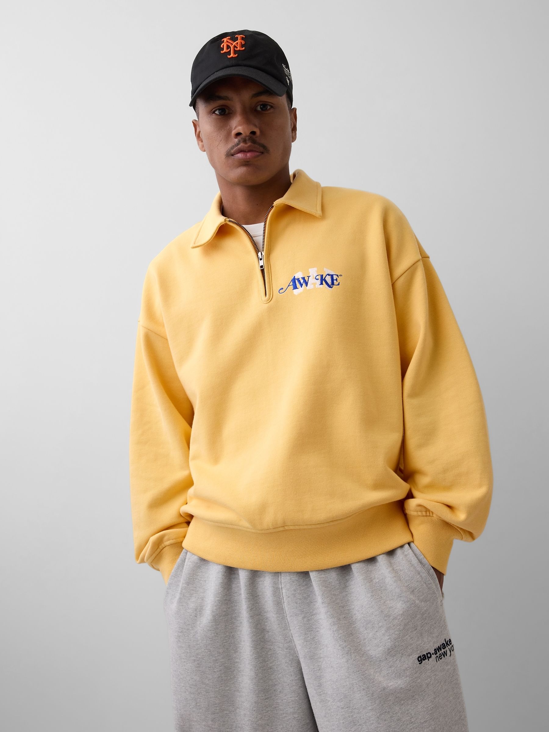 Gap x Awake NY Yellow Heavyweight Oversized Quarter-Zip Jumper - Image 1 of 5