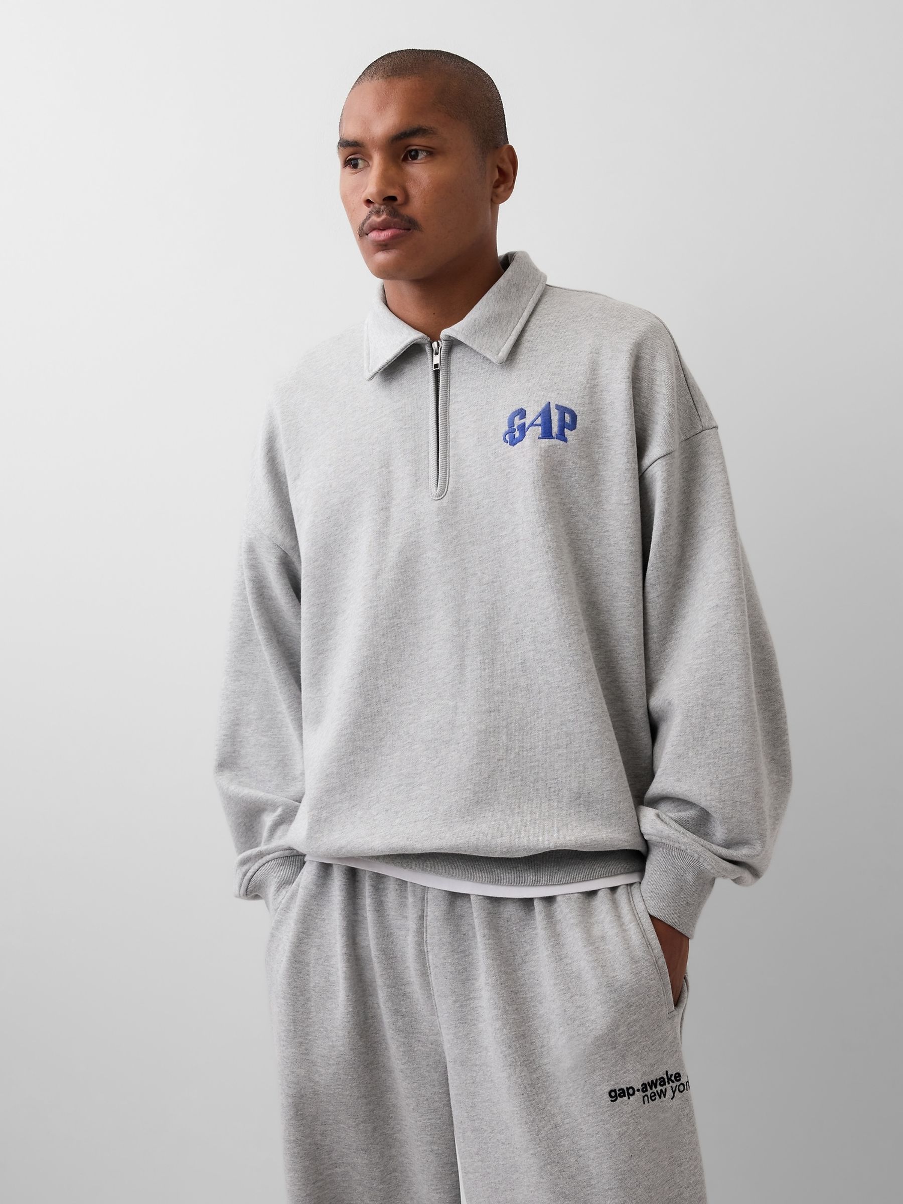 Gap x Awake NY Grey Heavyweight Oversized Quarter-Zip Jumper - Image 1 of 6