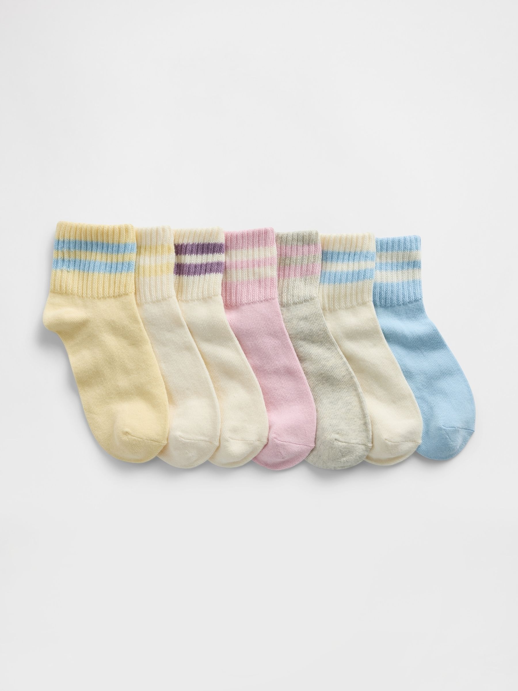 Cream Slouchy Varsity Quarter Crew Socks 7 Pack - Image 1 of 1