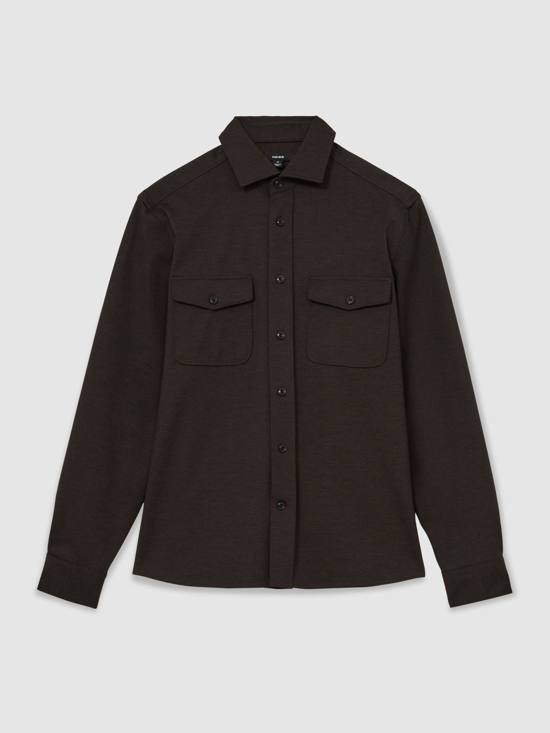 Twin-Pocket Button-Through Overshirt in Brown - Image 2 of 8 Twin-Pocket Button-Through Overshirt in Brown - Image 2 of 8