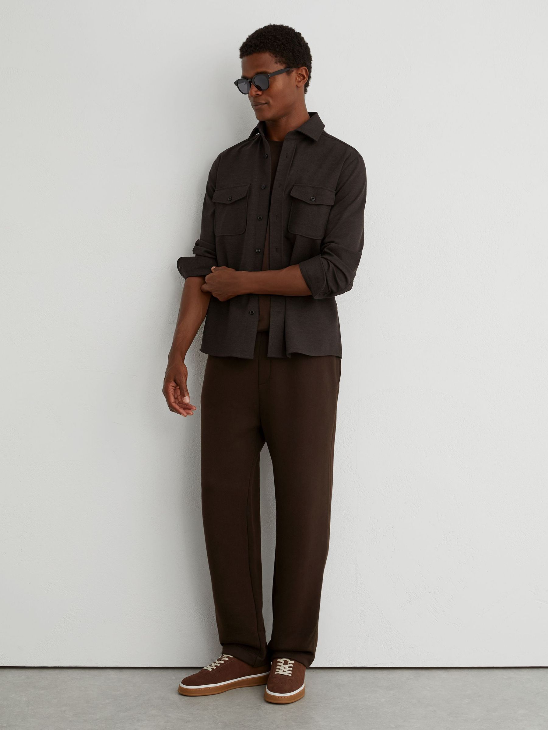 Twin-Pocket Button-Through Overshirt in Brown - Image 4 of 8