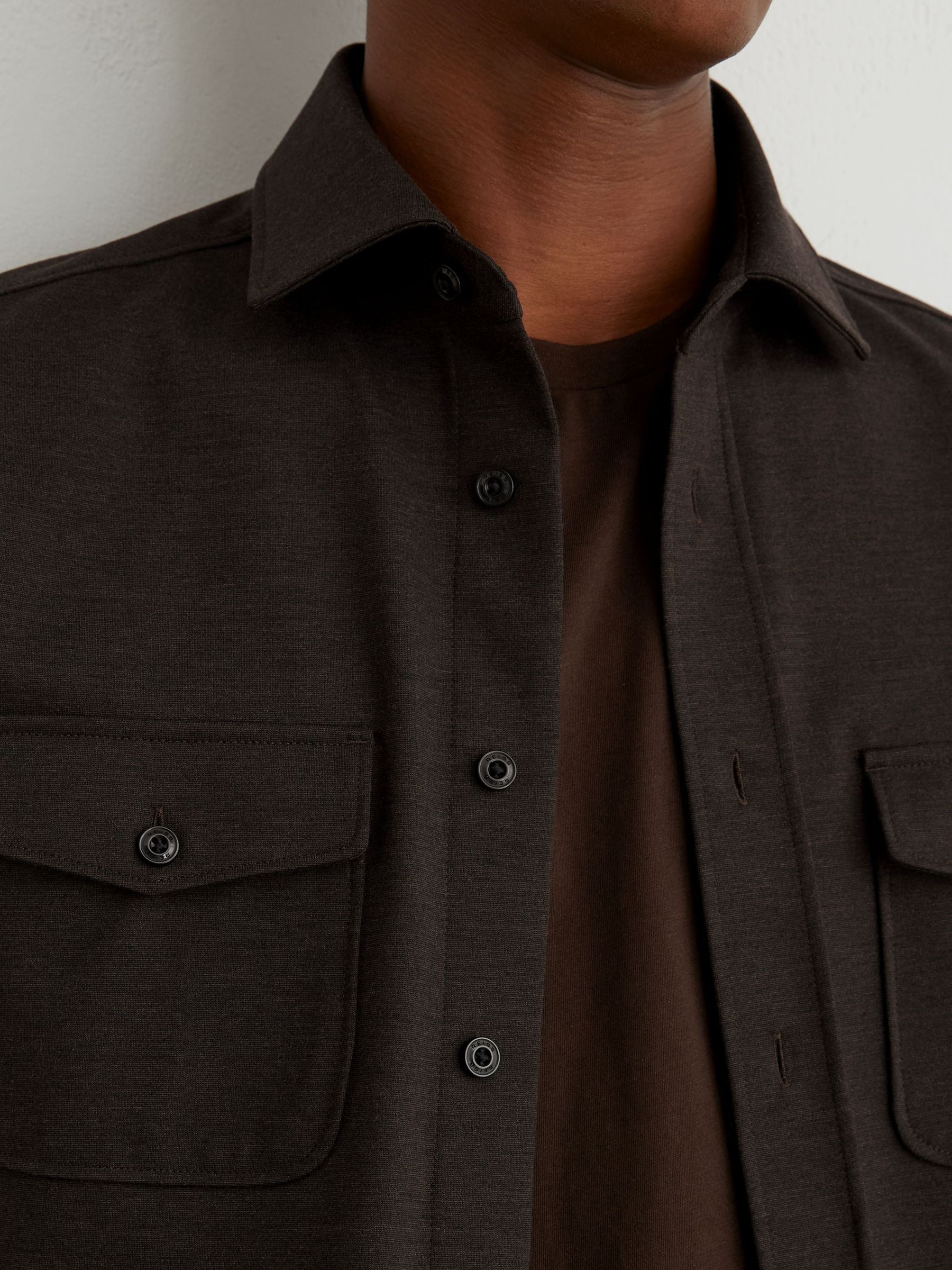 Twin-Pocket Button-Through Overshirt in Brown - Image 6 of 8