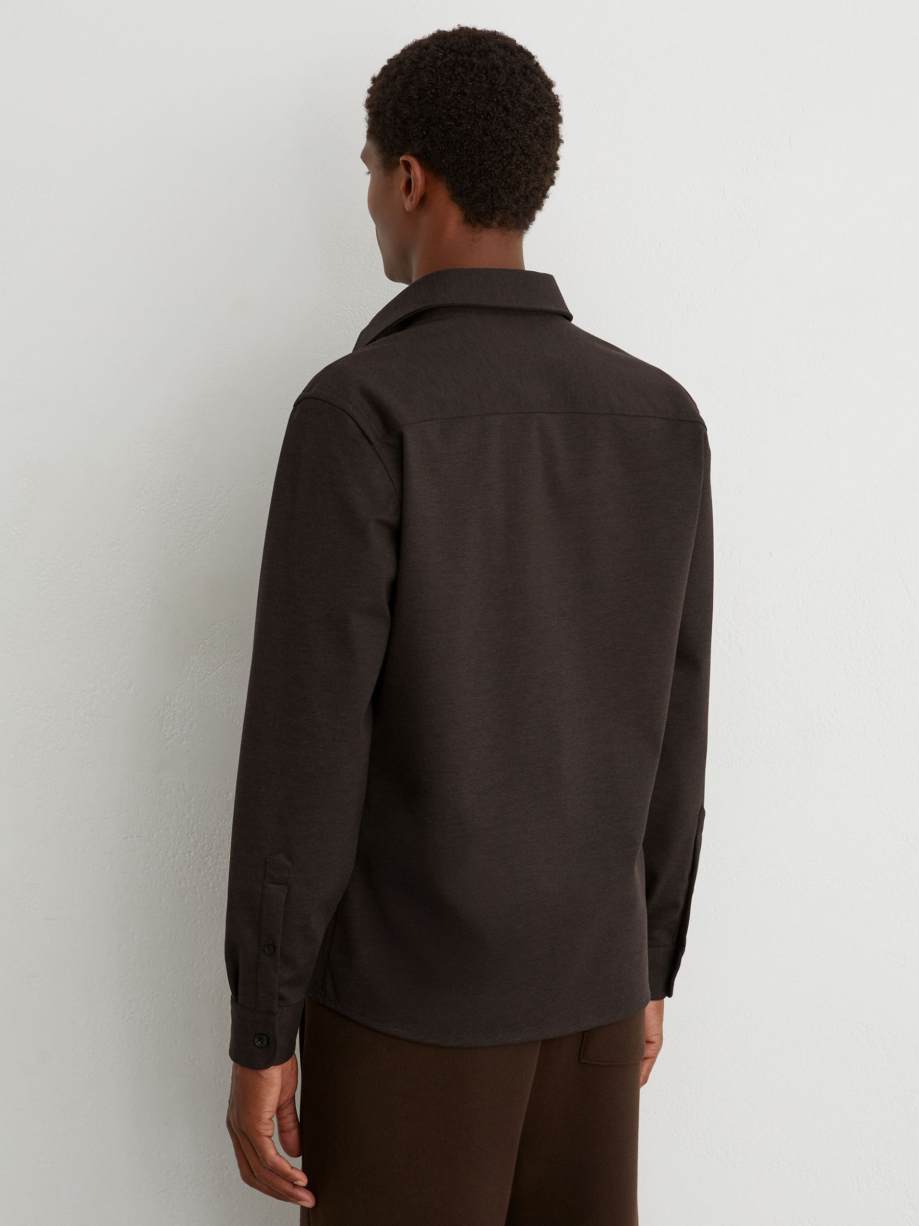 Twin-Pocket Button-Through Overshirt in Brown - Image 7 of 8