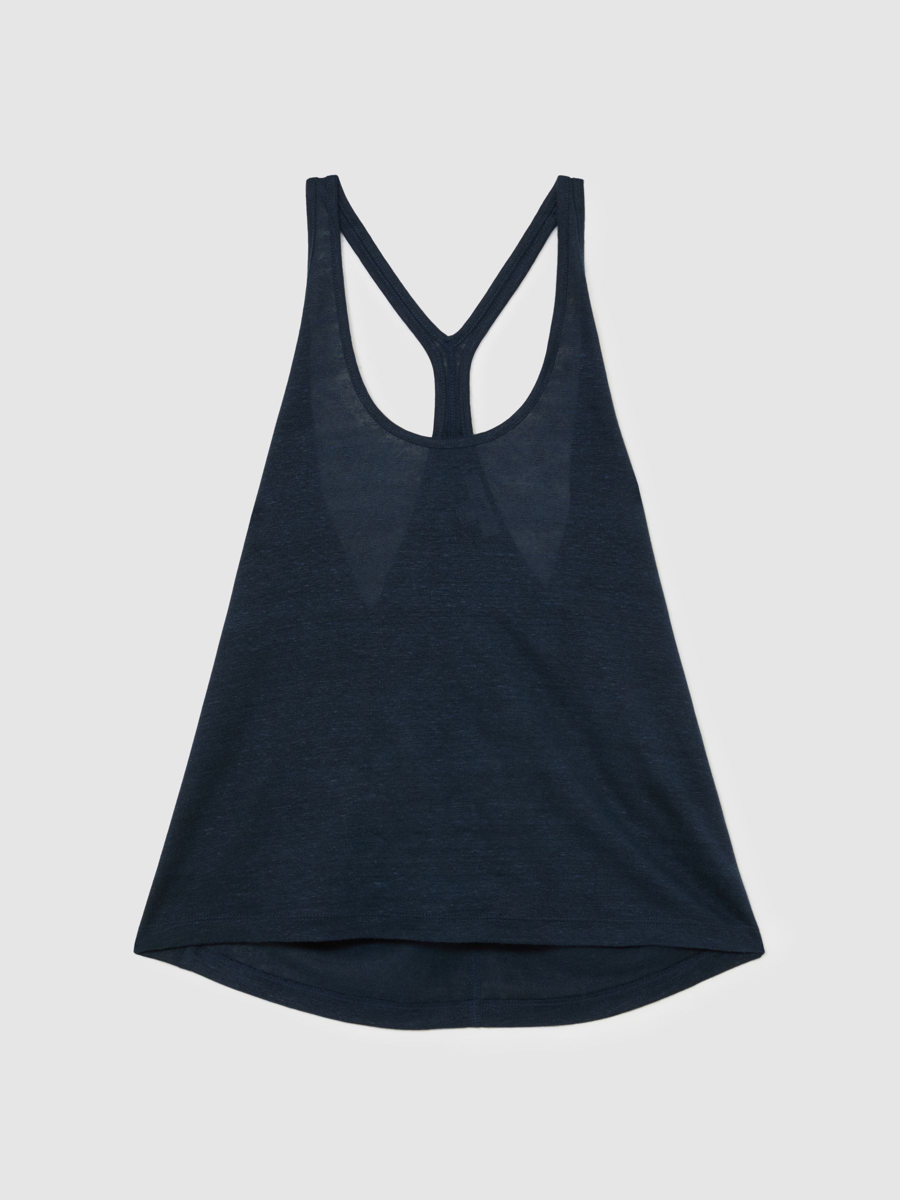 Linen Racer-Back Vest in Navy - Image 2 of 7