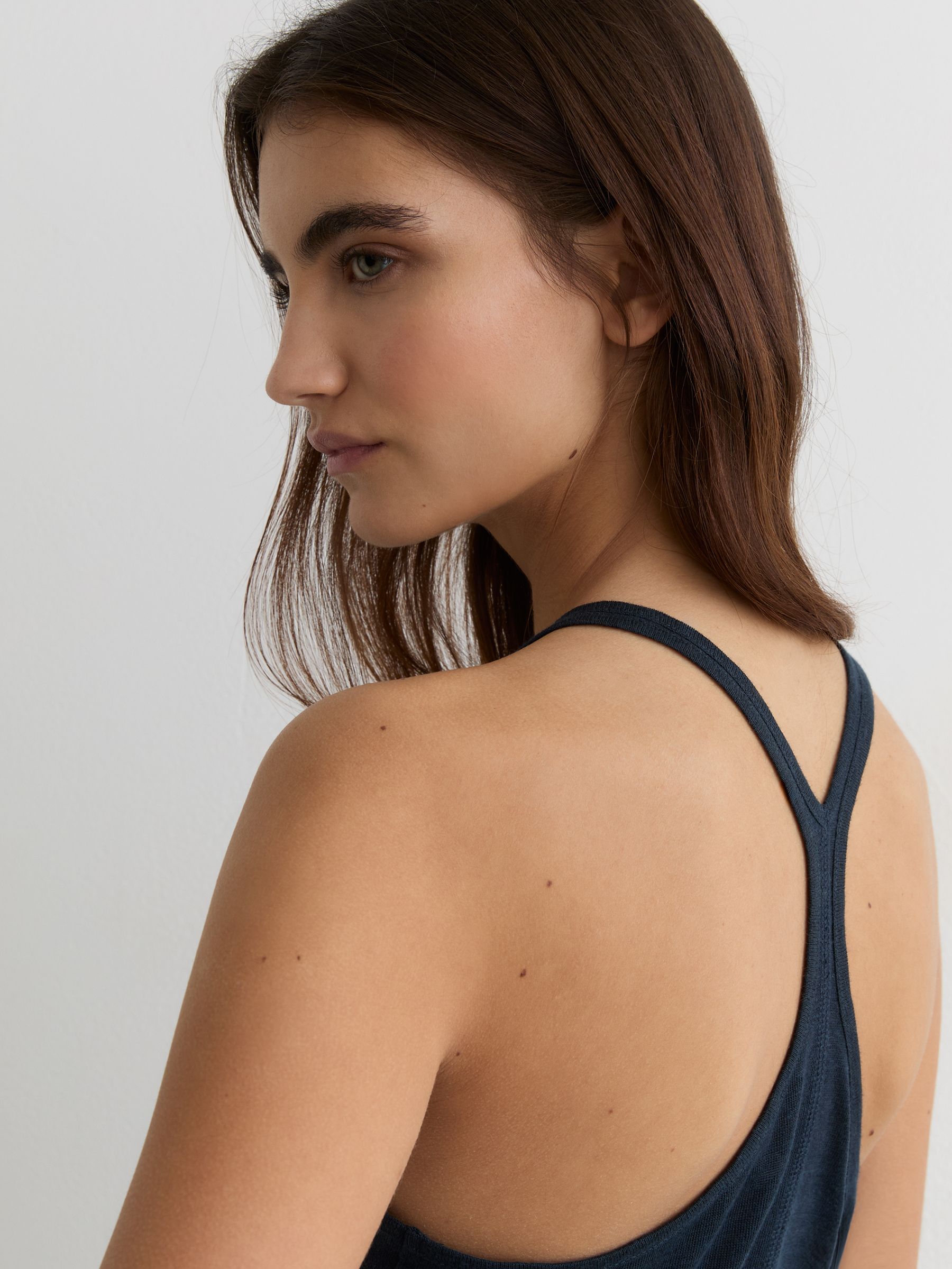 Linen Racer-Back Vest in Navy - Image 6 of 7