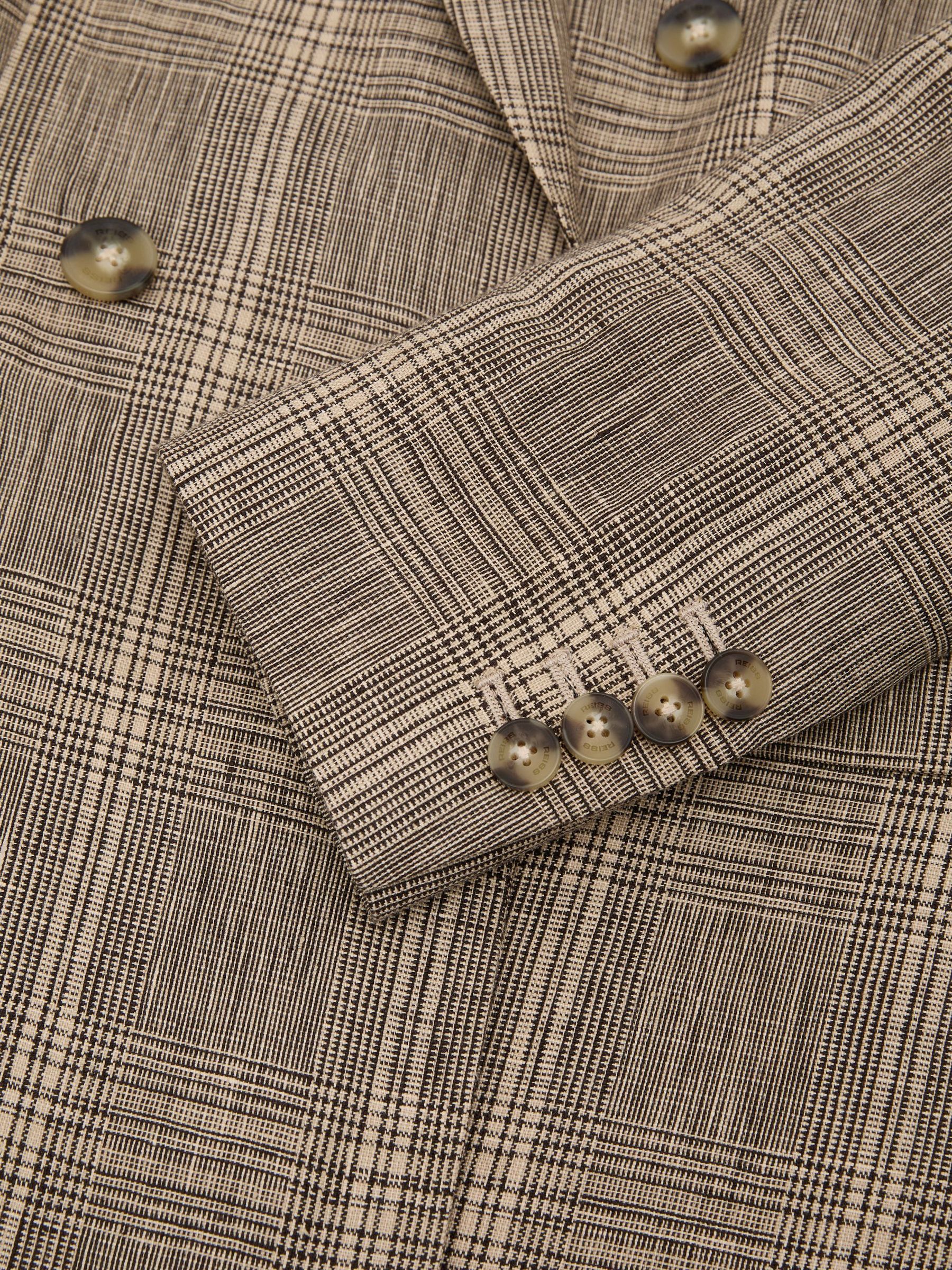 Petite Linen Double-Breasted Check Blazer in Neutral Check - Image 6 of 7