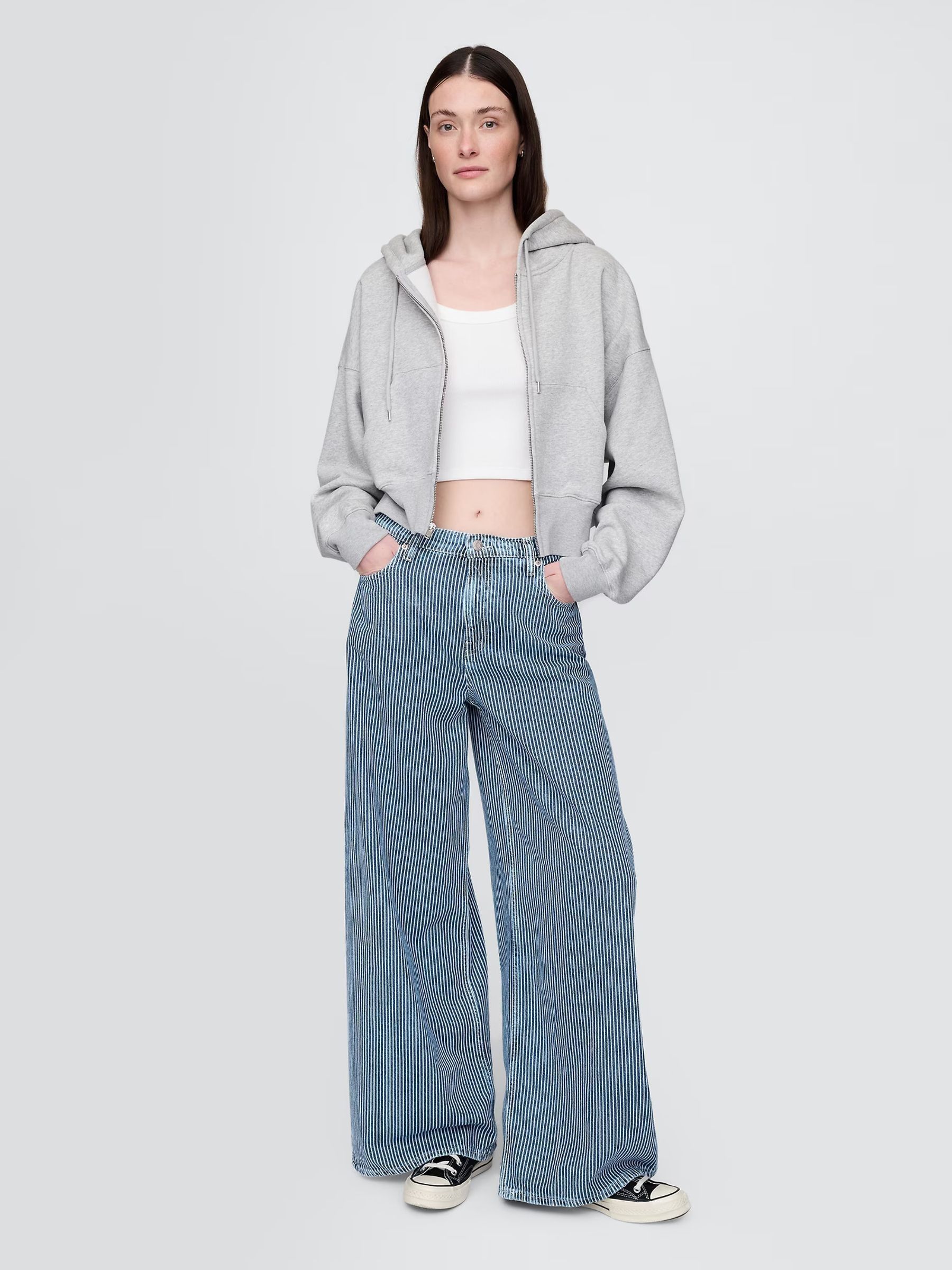 Indigo Blue Mid Rise Ultra Soft Denim Stripe Baggy Jeans - Image 3 of 5