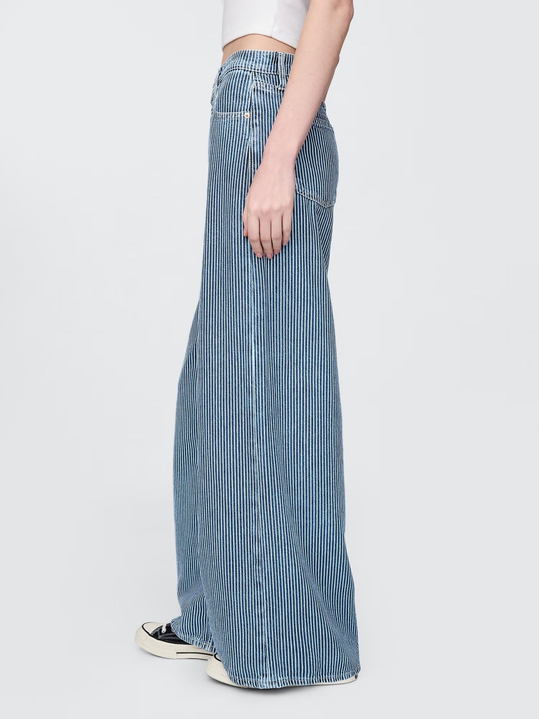 Indigo Blue Mid Rise Ultra Soft Denim Stripe Baggy Jeans - Image 4 of 5