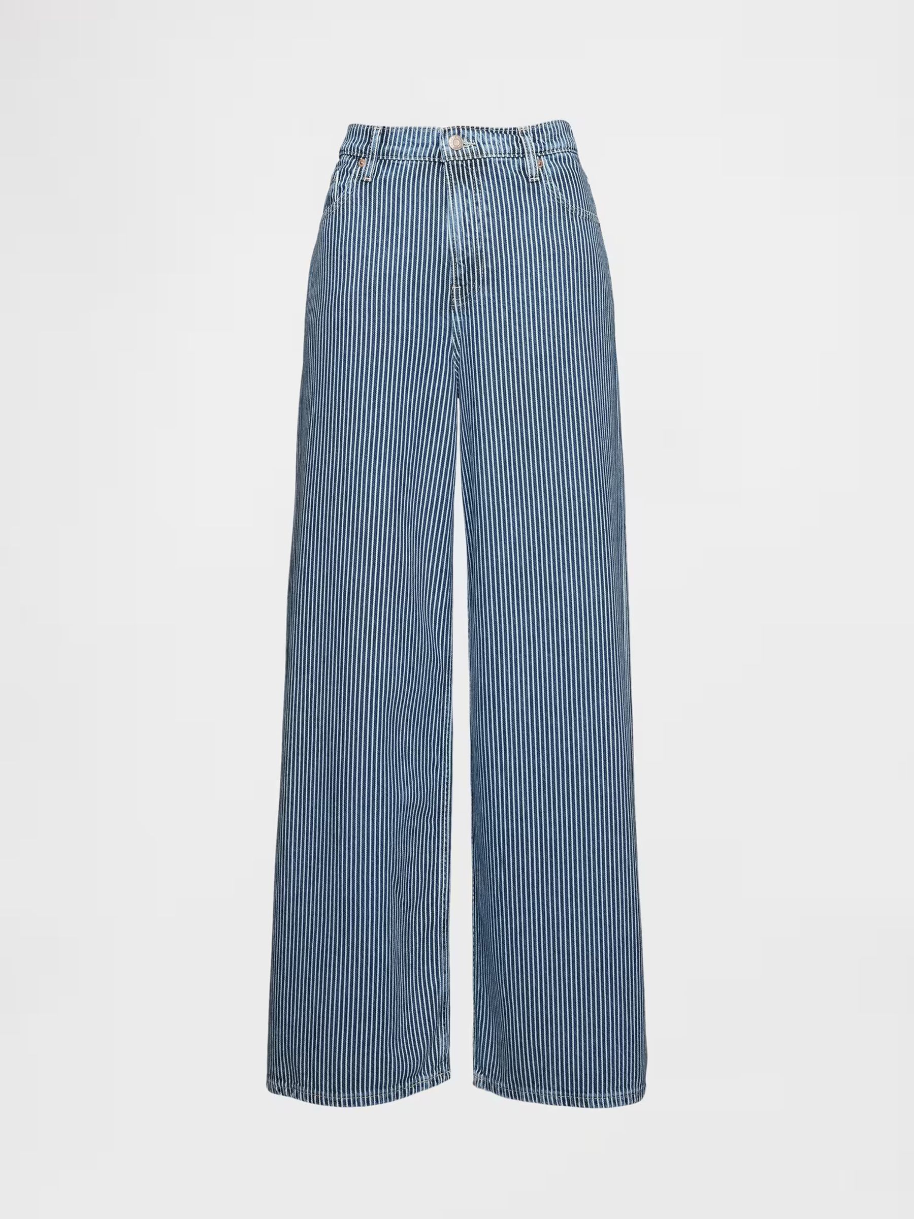 Indigo Blue Mid Rise Ultra Soft Denim Stripe Baggy Jeans - Image 5 of 5