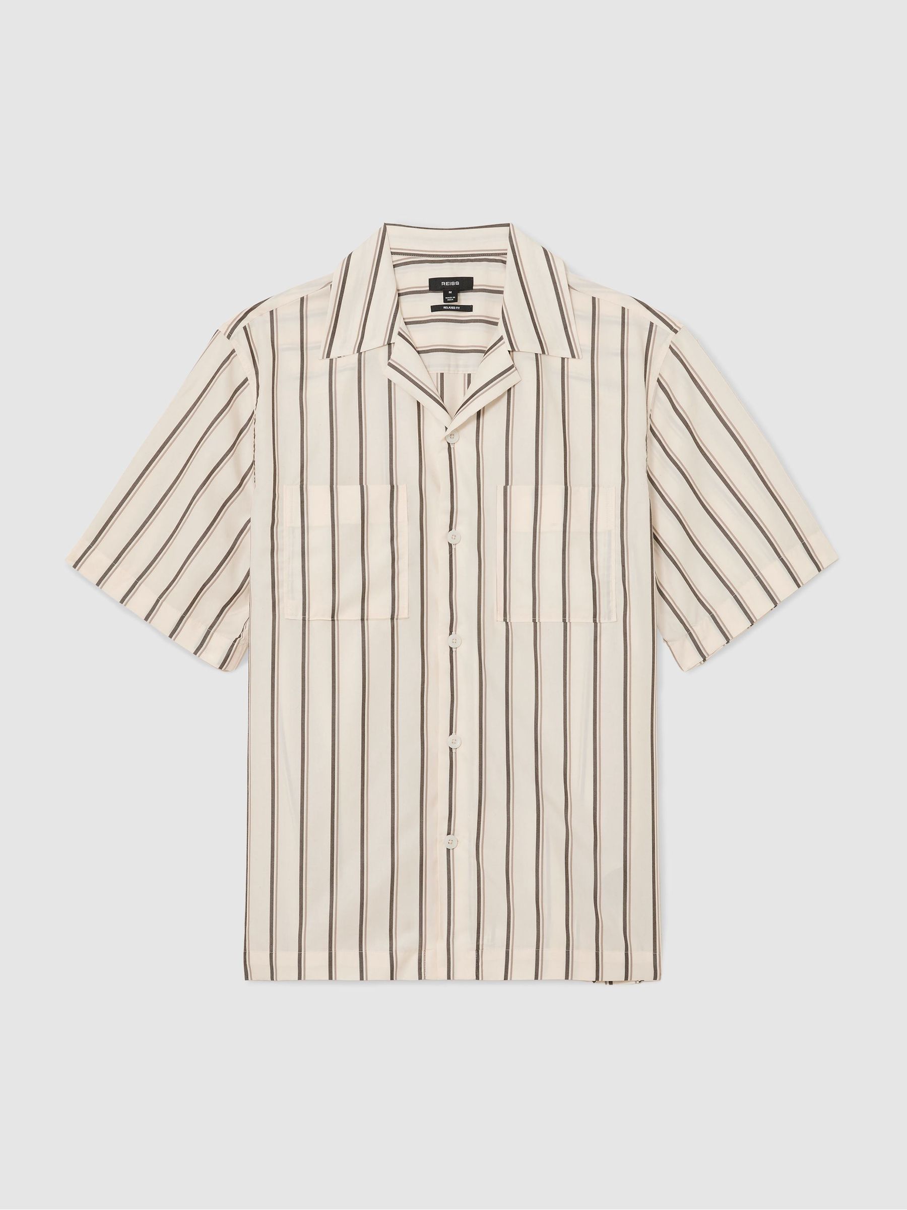 Lyocell Stripe Relaxed Cuban-Collar Shirt in Ivory White - Image 2 of 6