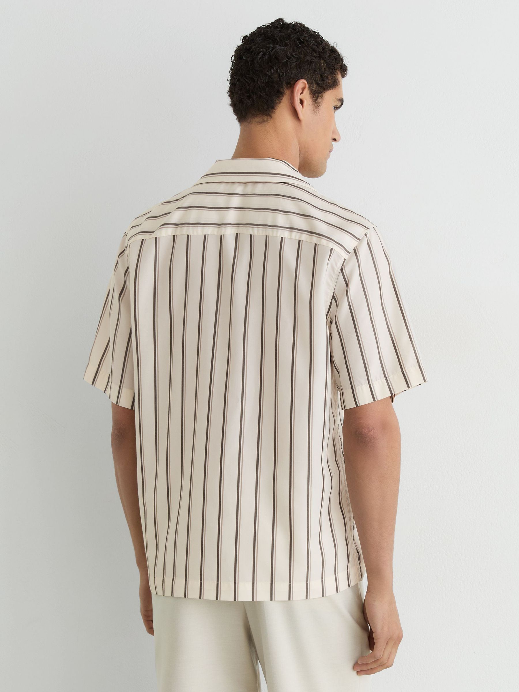 Lyocell Stripe Relaxed Cuban-Collar Shirt in Ivory White - Image 5 of 6