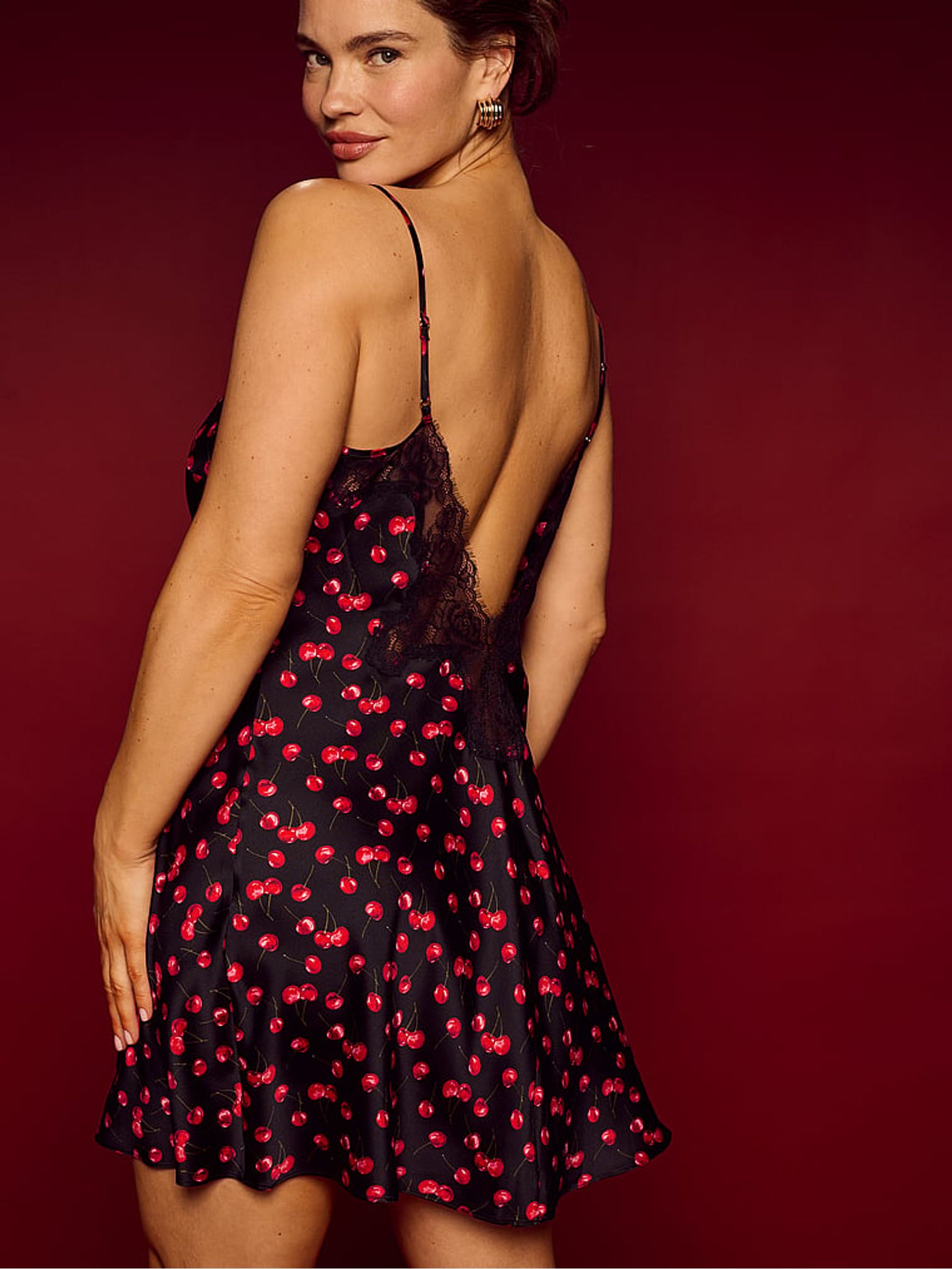 Black Cherries Satin Lace Trim Slip Dress - Image 3 of 3