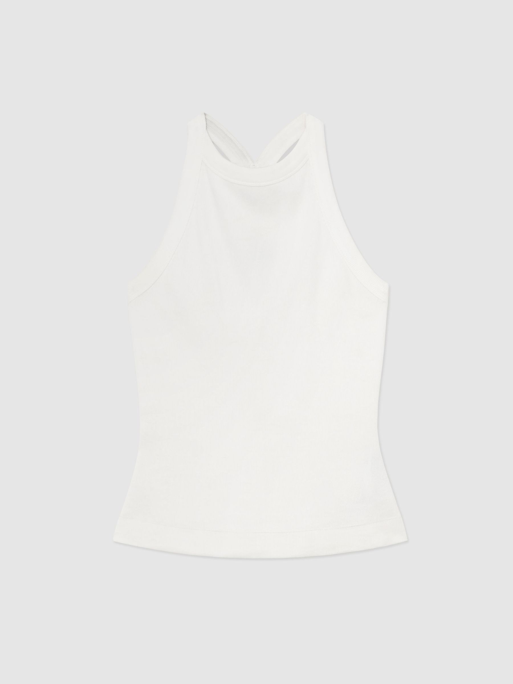 Stretch-Cotton Ribbed Racer-Back Vest in White