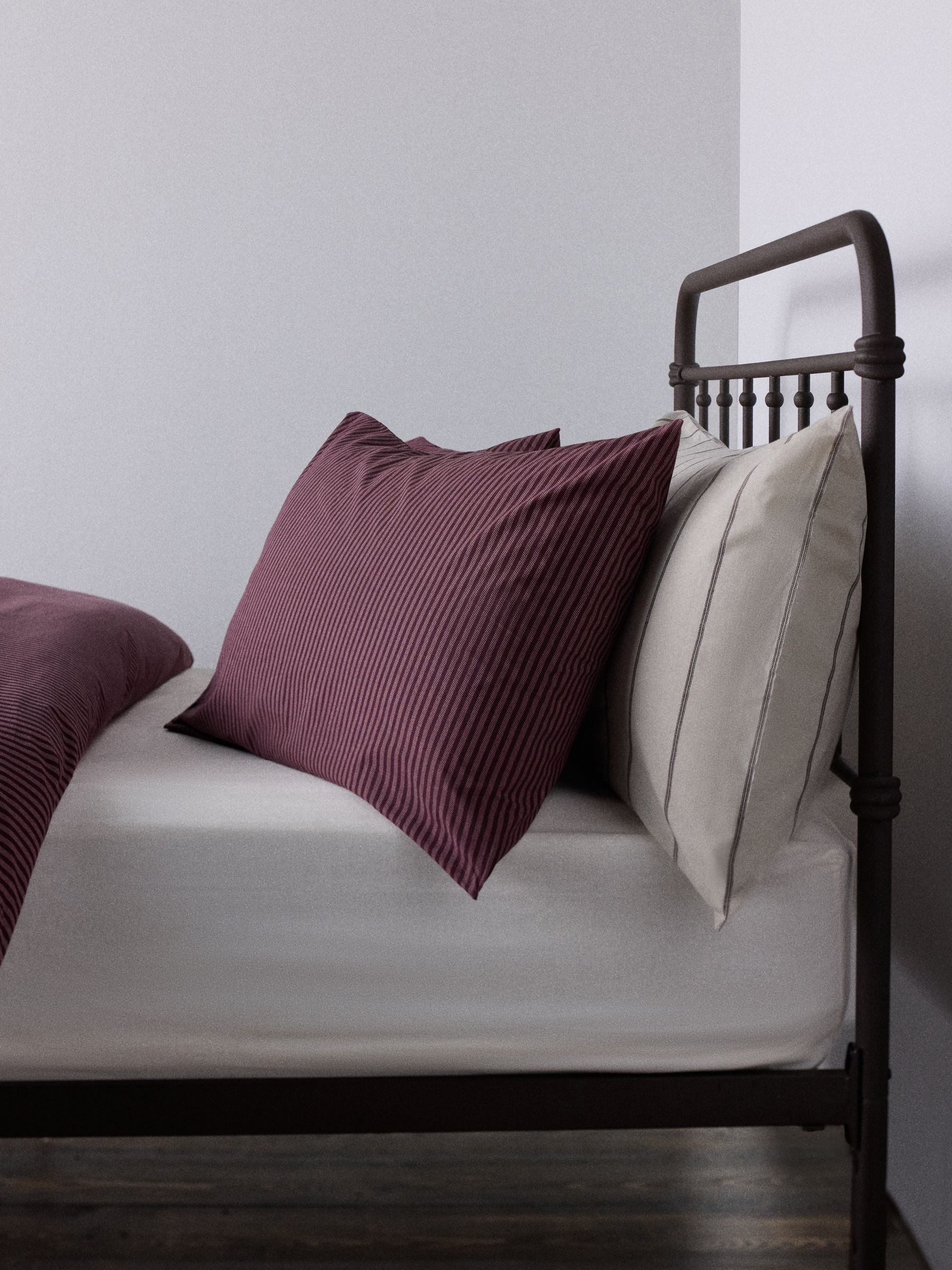 The Set 8 Piece Burgundy Stripe Duvet Cover and Pillowcase Set with Fitted Sheets - Image 2 of 4 The Set 8 Piece Burgundy Stripe Duvet Cover and Pillowcase Set with Fitted Sheets - Image 2 of 4