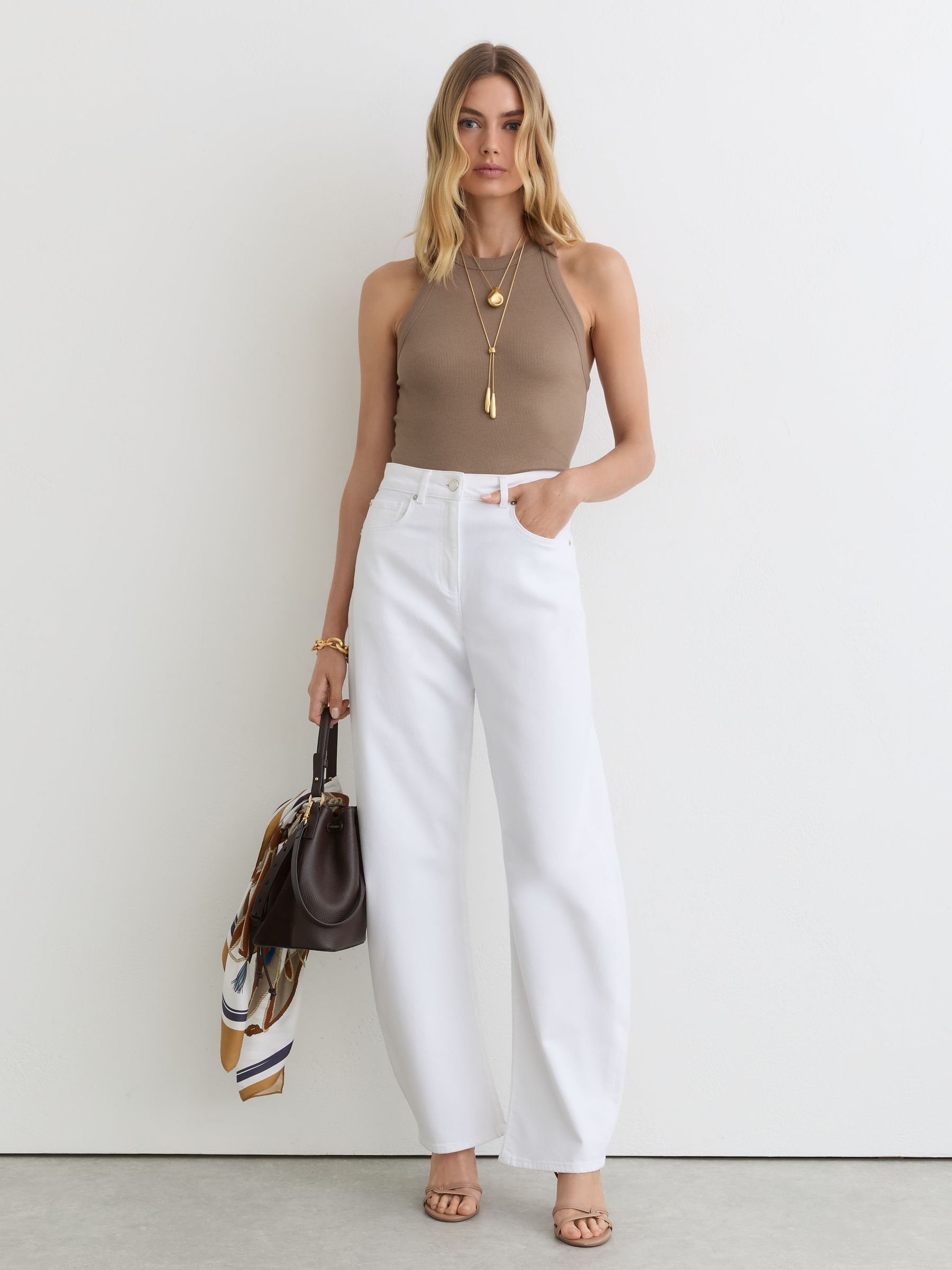 Stretch-Cotton Ribbed Racer-Back Vest in Taupe Neutral - image 5