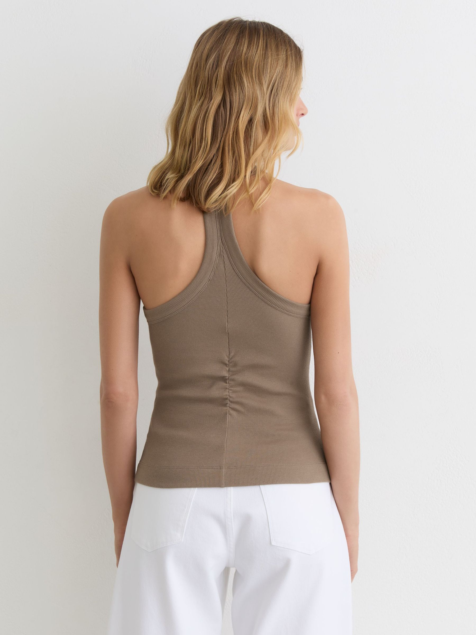 Stretch-Cotton Ribbed Racer-Back Vest in Taupe Neutral - image 4