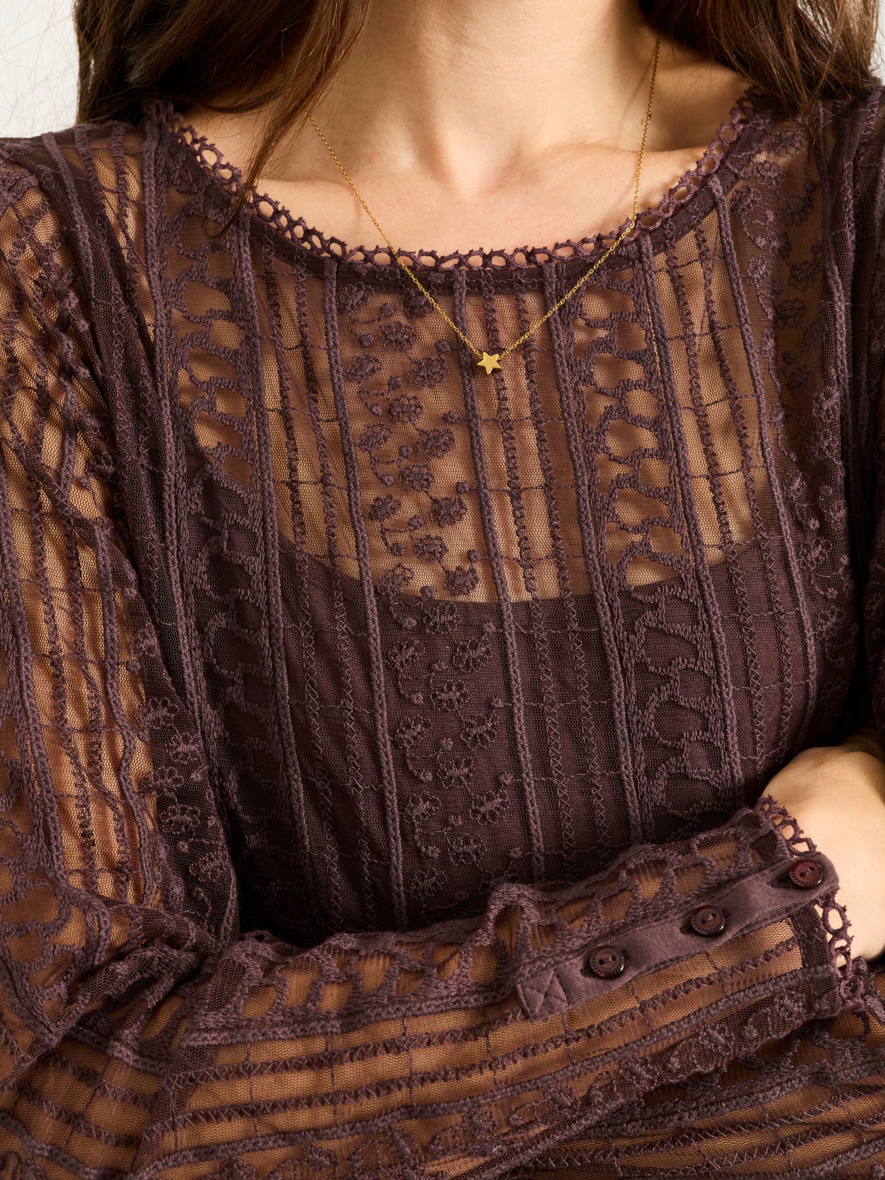 Lottie Chocolate Brown Lace 2 in 1 Top - Image 3 of 6