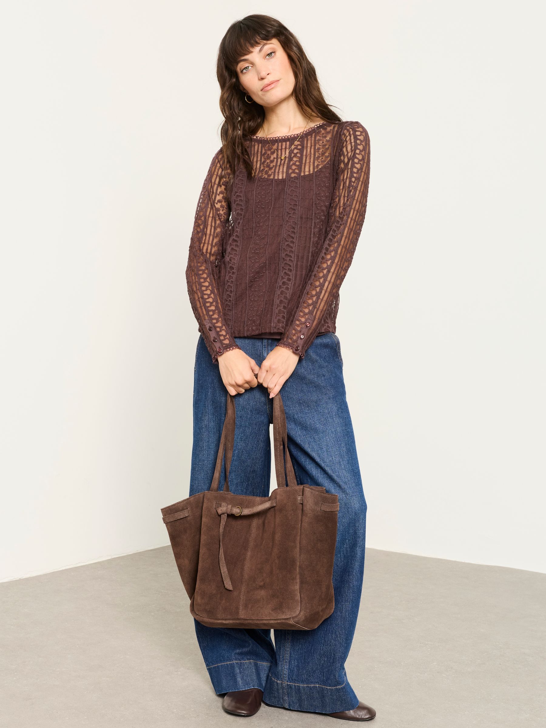 Lottie Chocolate Brown Lace 2 in 1 Top - Image 4 of 6
