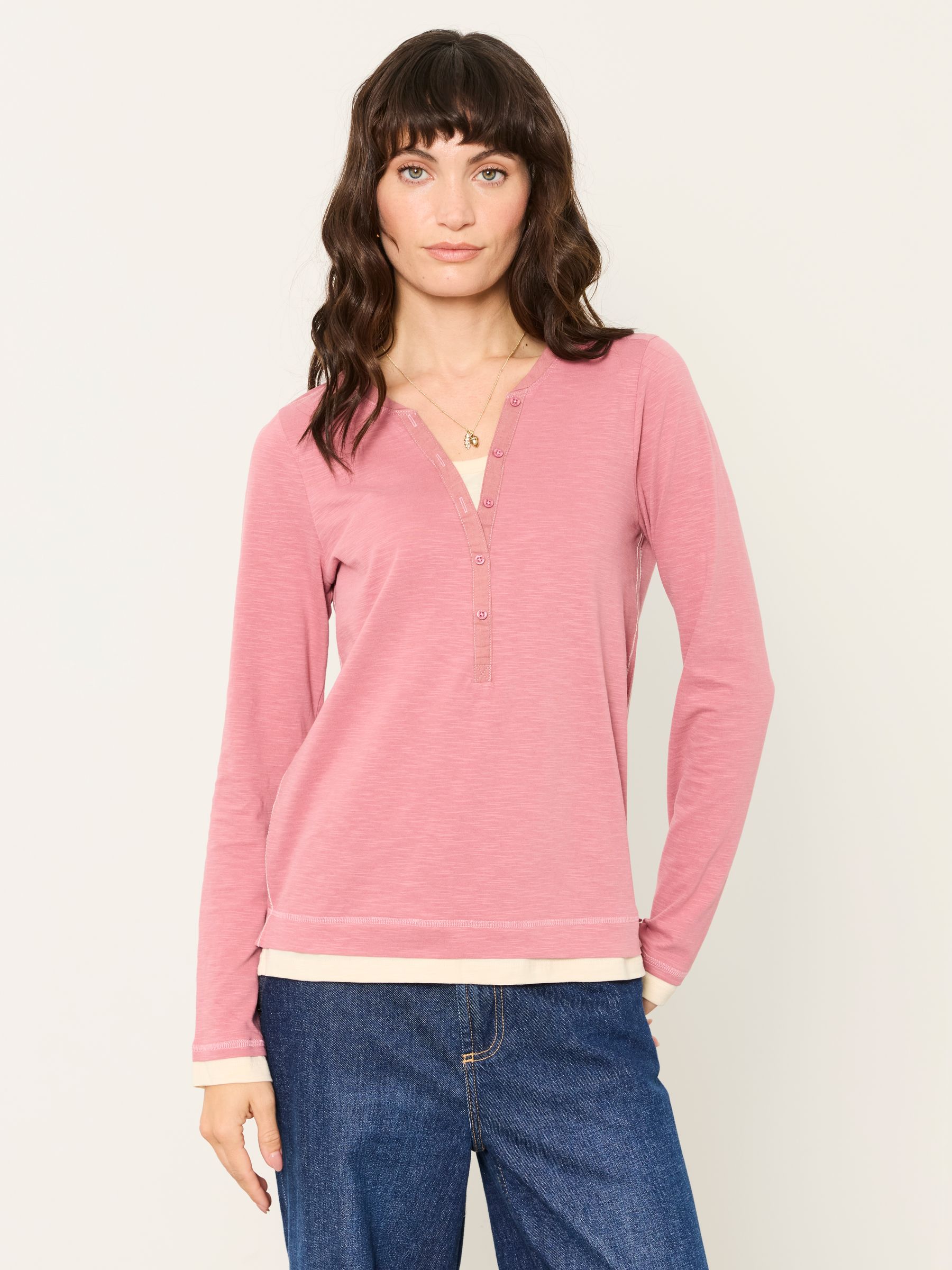 Mia Dusky Pink Henley Top - Image 1 of 6