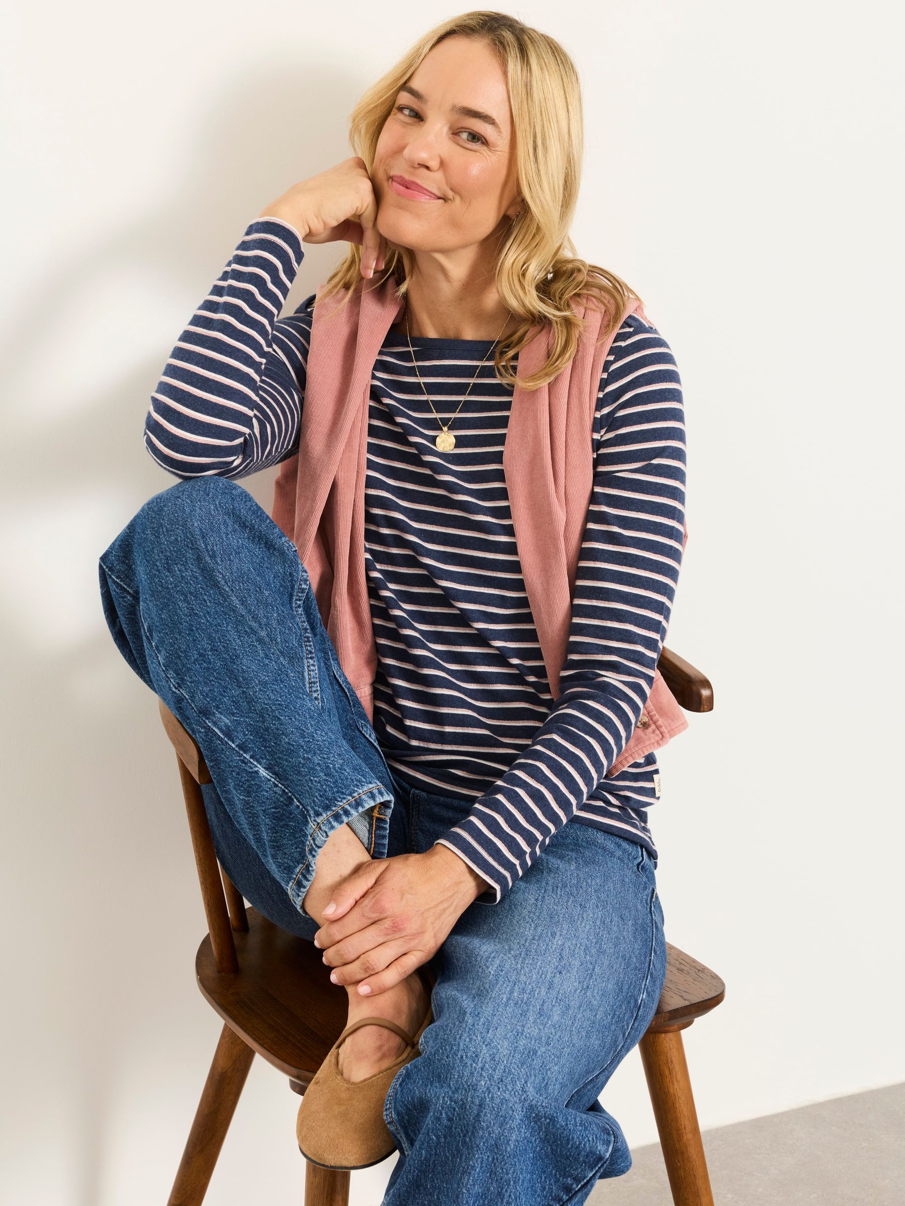 Breton Navy Metallic Long Sleeve Stripe T-Shirt - Image 5 of 6