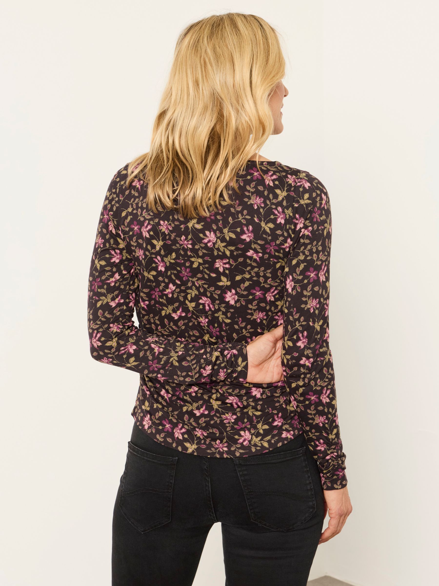 Ruby Brown Winter Floral Ruched Long Sleeve Top - Image 2 of 6