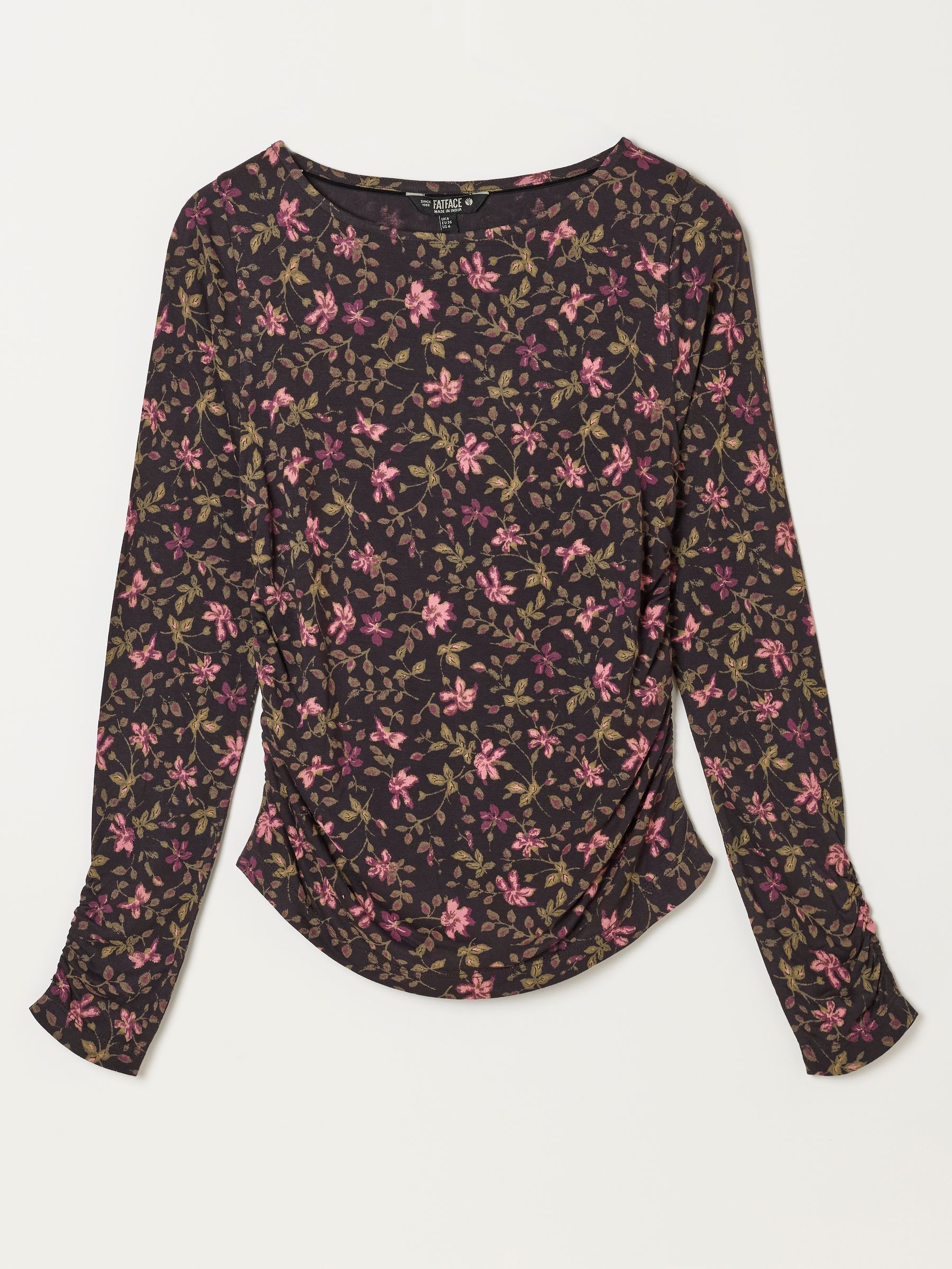 Ruby Brown Winter Floral Ruched Long Sleeve Top - Image 6 of 6