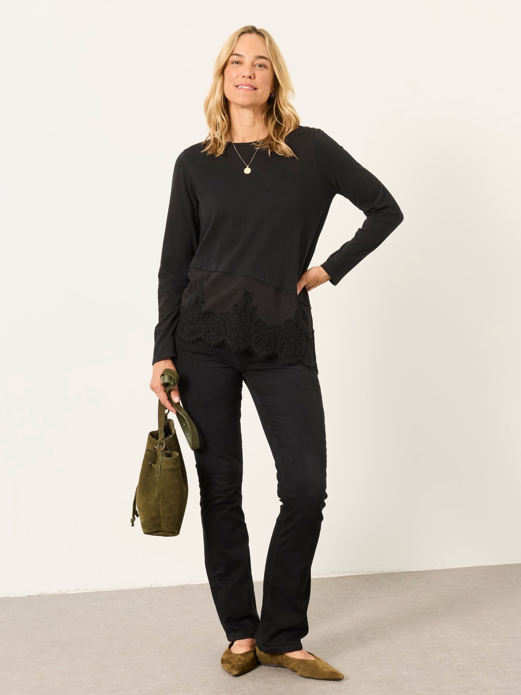 Fern Black Lace Trim T-Shirt - Image 4 of 5