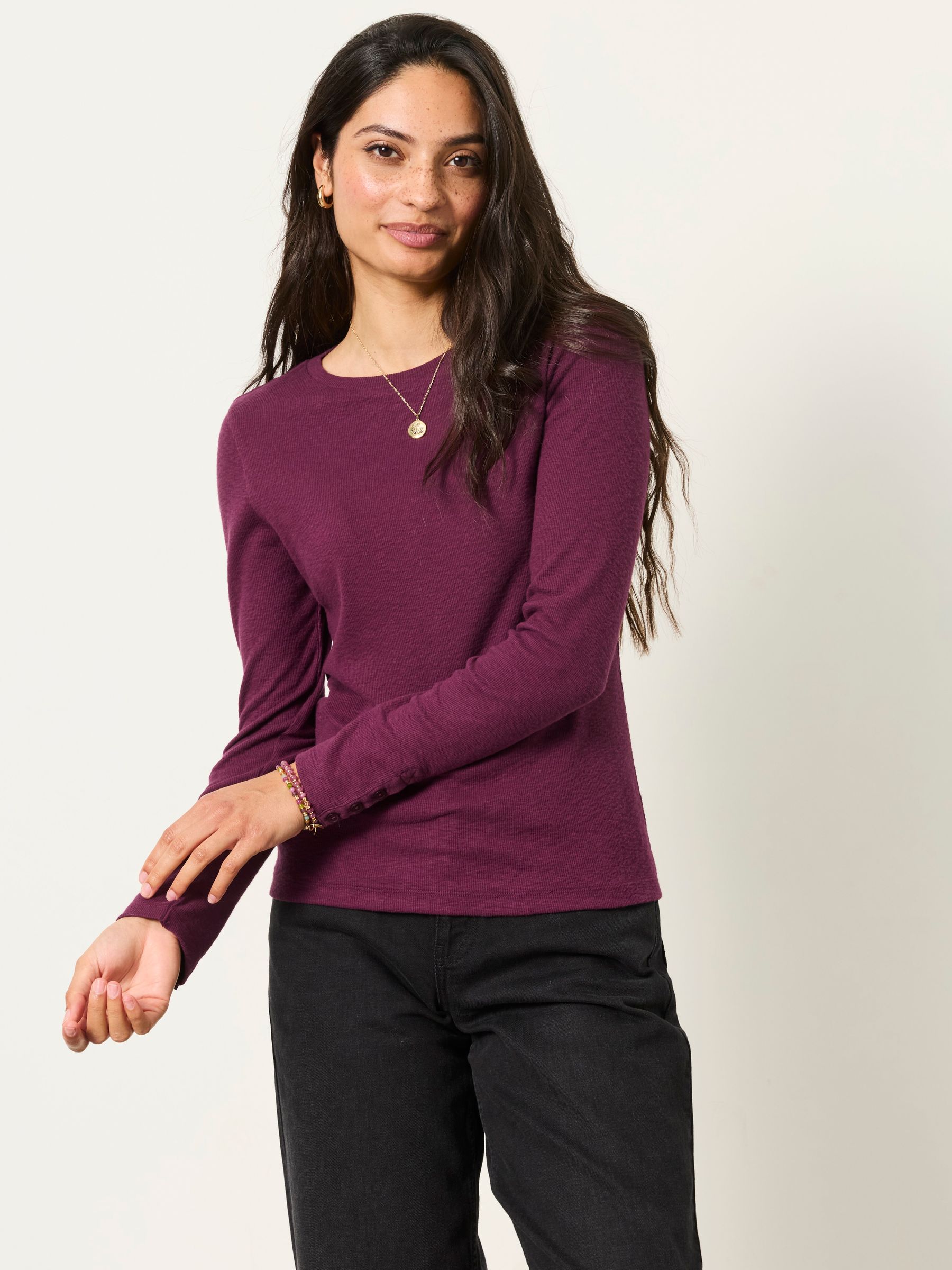 Callie Dark Purple Long Sleeve Top - Image 1 of 6