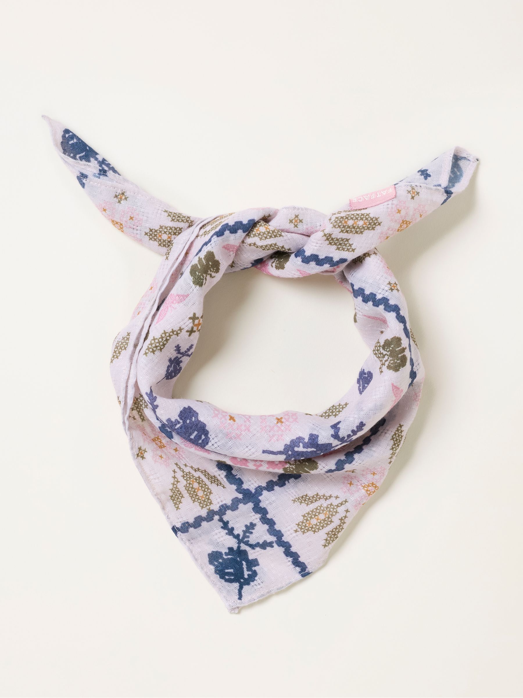 Ivory Butterfly Cross Stitch Printed Square Scarf - Image 1 of 3 Ivory Butterfly Cross Stitch Printed Square Scarf - Image 1 of 3