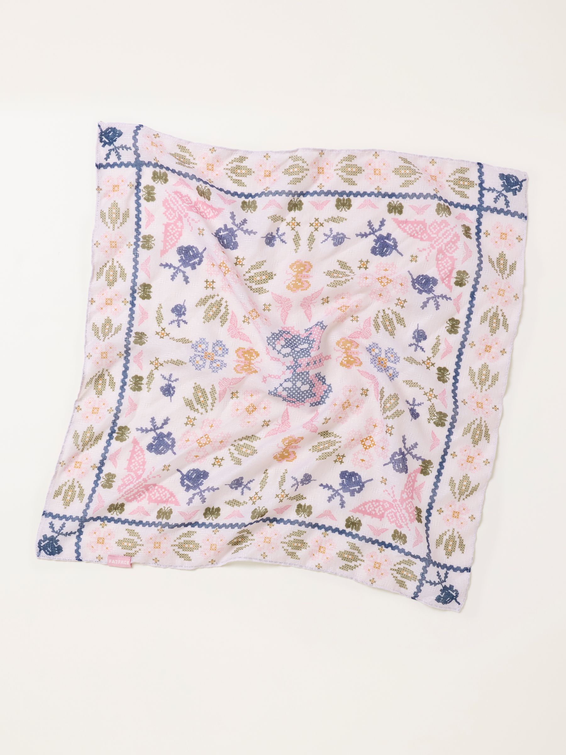 Ivory Butterfly Cross Stitch Printed Square Scarf - Image 2 of 3