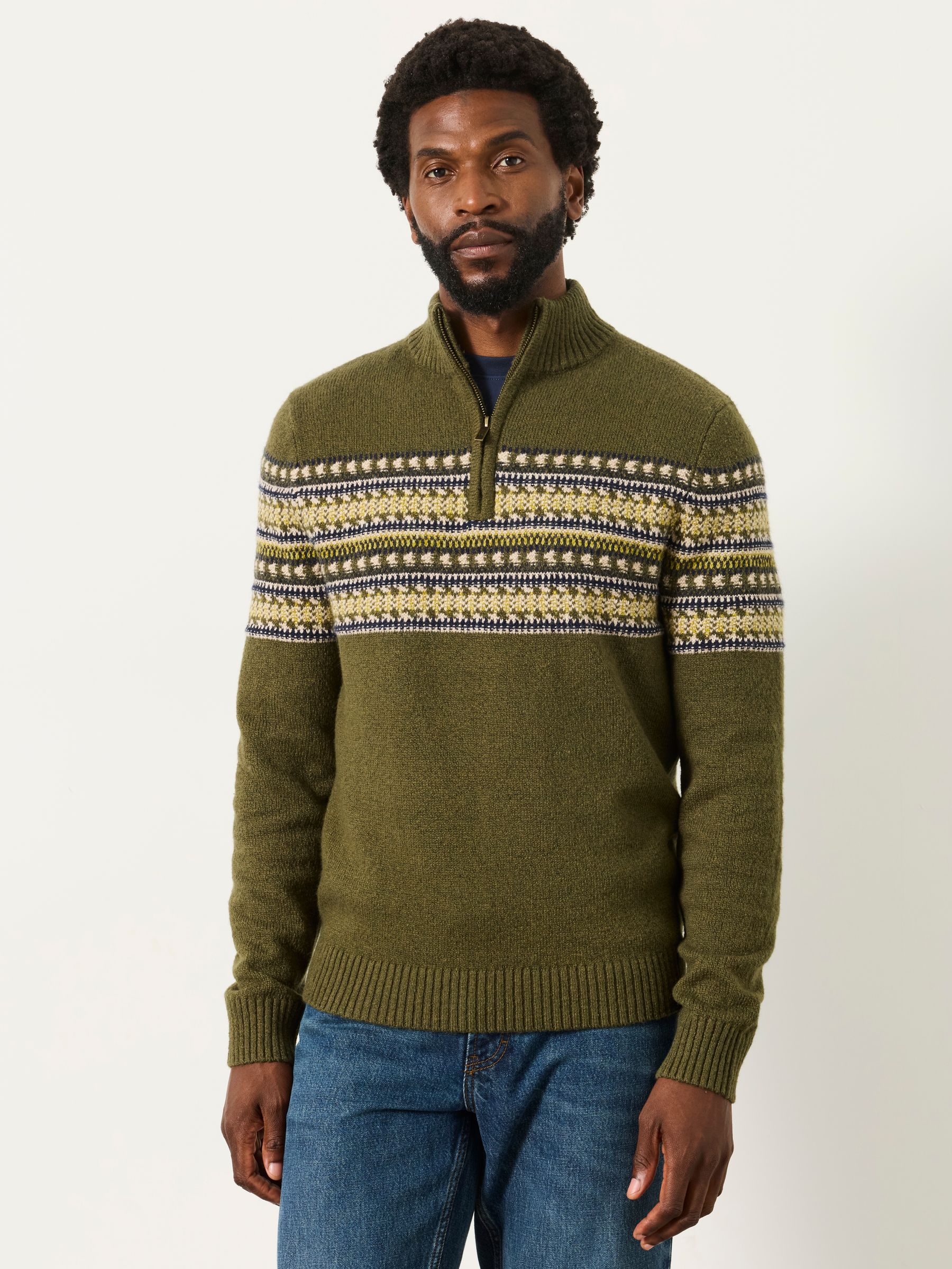 Selkirk Khaki Green Pattern Half Neck Jumper - Image 1 of 6
