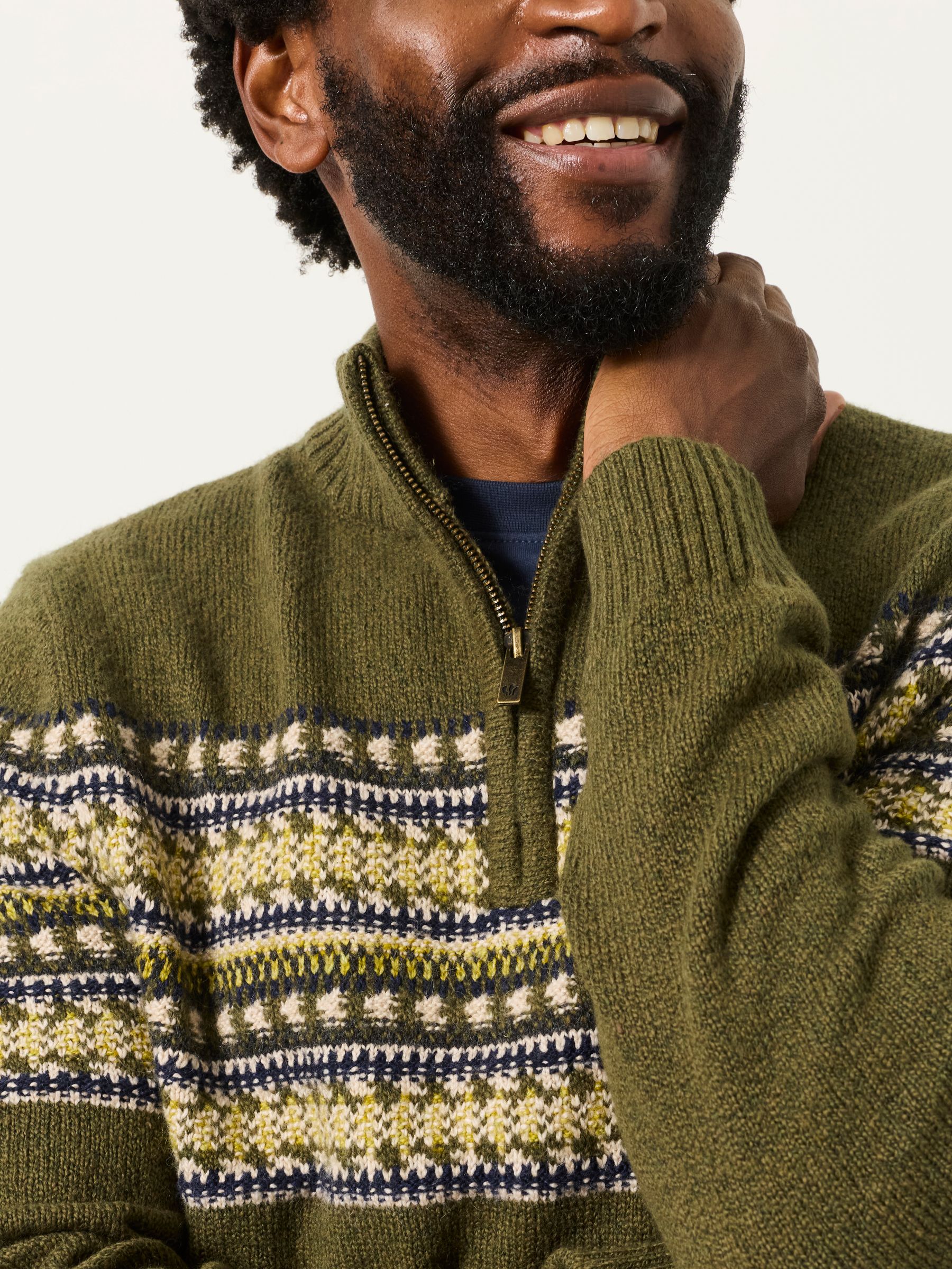 Selkirk Khaki Green Pattern Half Neck Jumper - Image 3 of 6