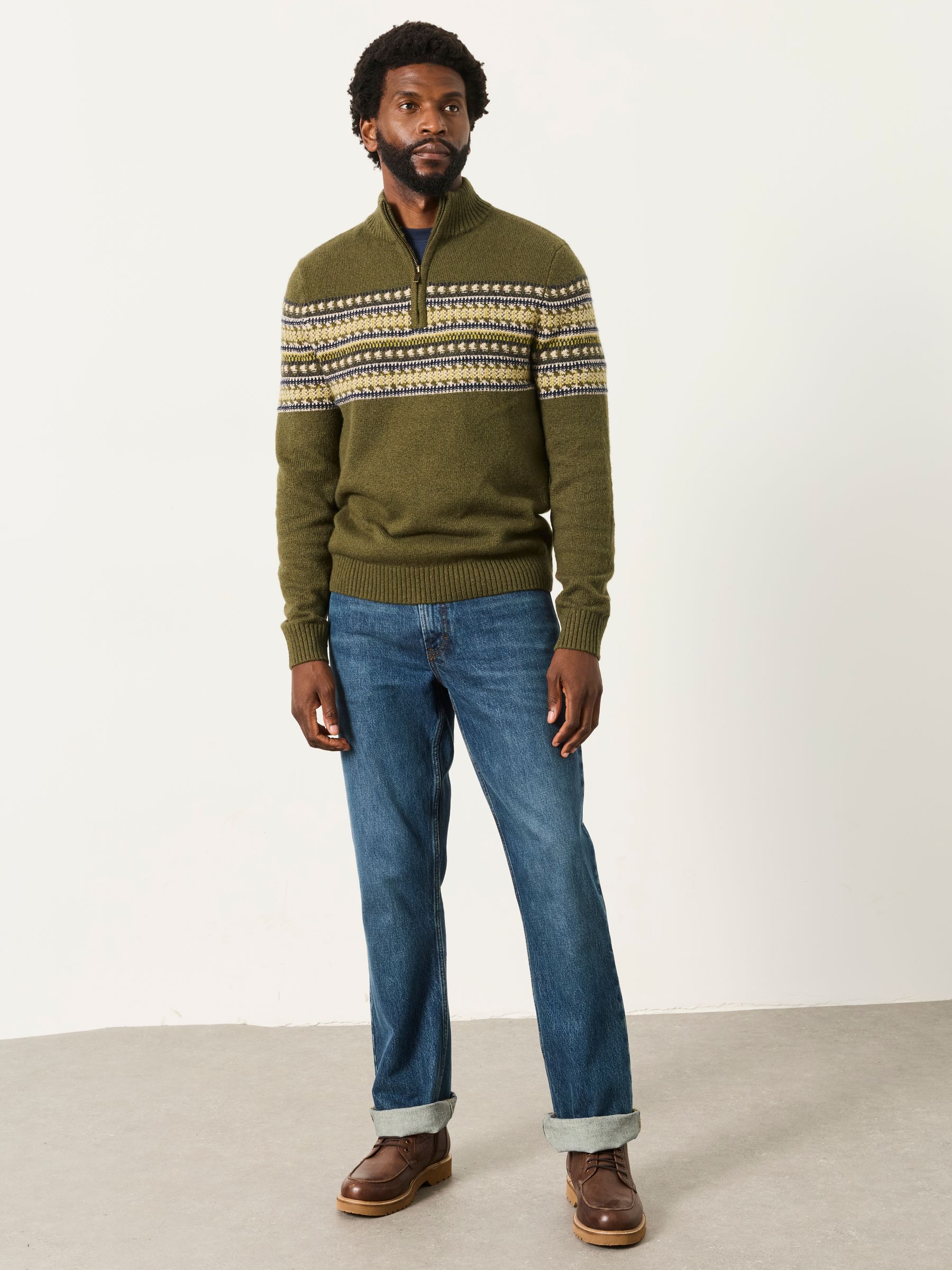 Selkirk Khaki Green Pattern Half Neck Jumper - Image 4 of 6