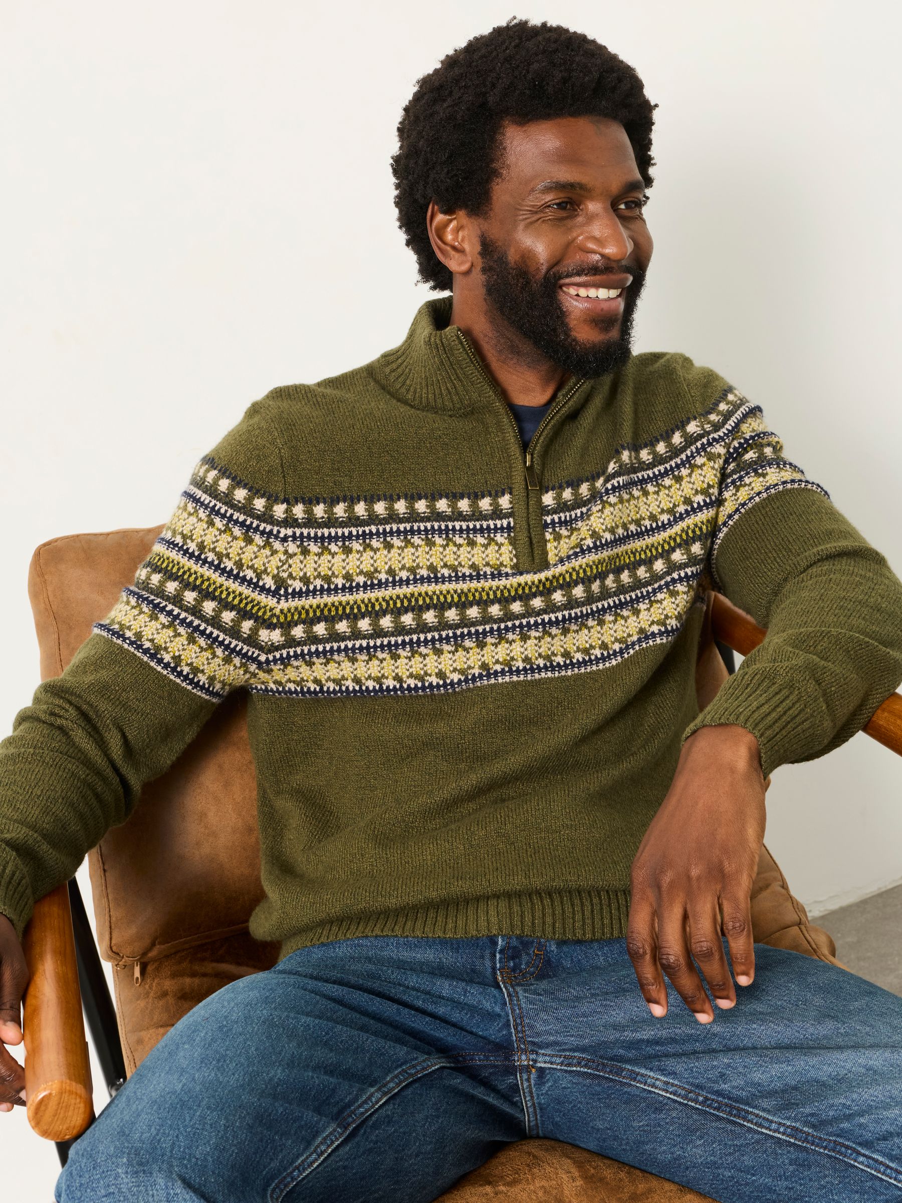 Selkirk Khaki Green Pattern Half Neck Jumper - Image 5 of 6