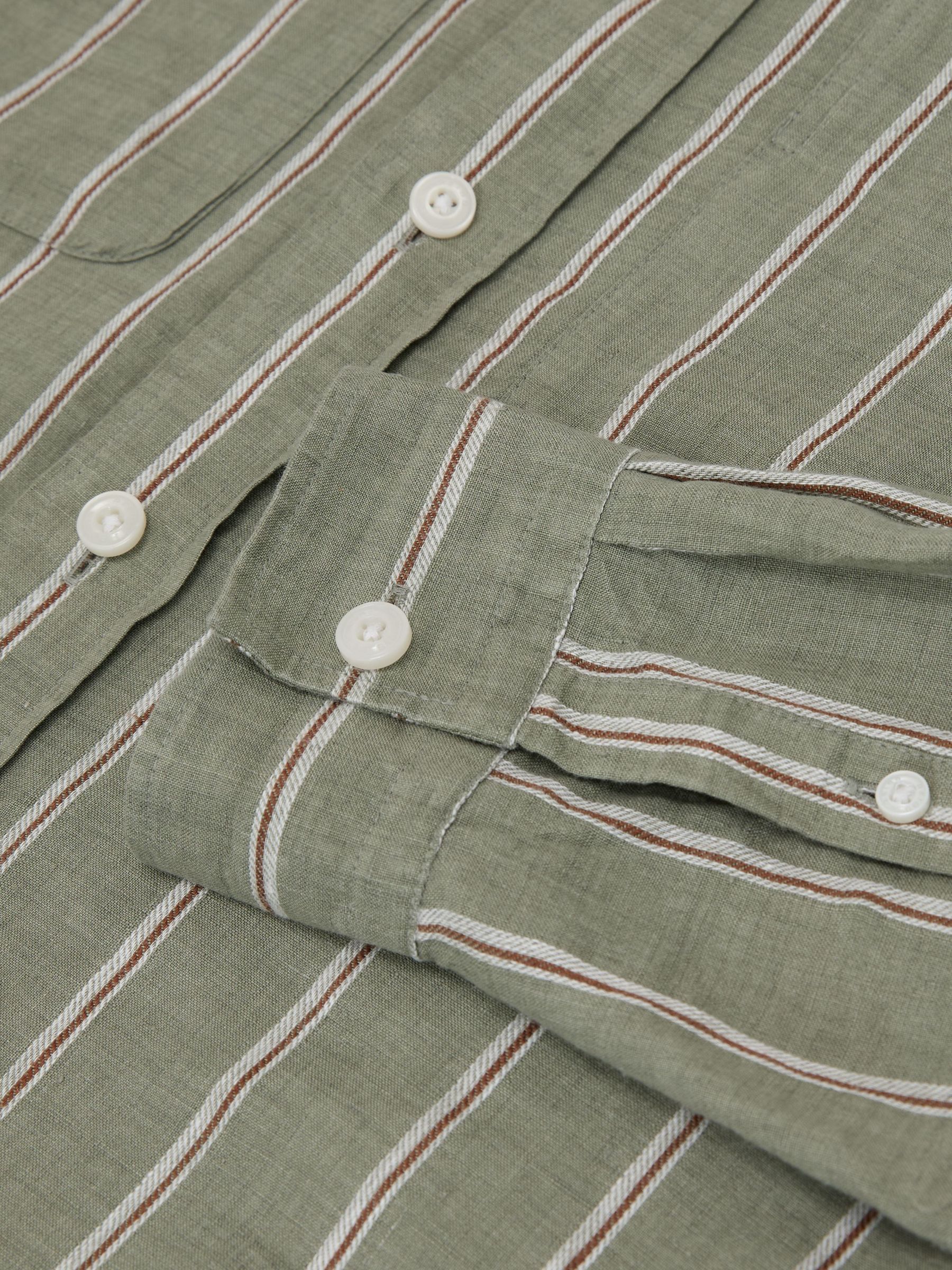 Linen Striped Regular-Fit Shirt in Green/White - image 3