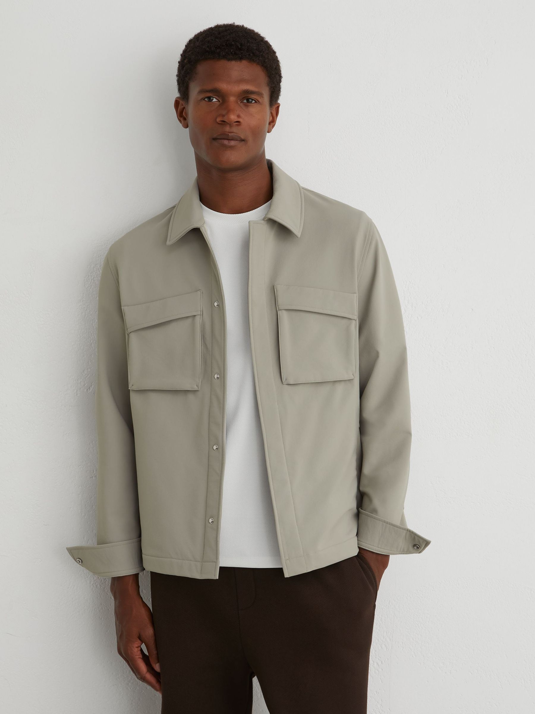 Technical Twin-Pocket Overshirt in Stone - Image 1 of 7