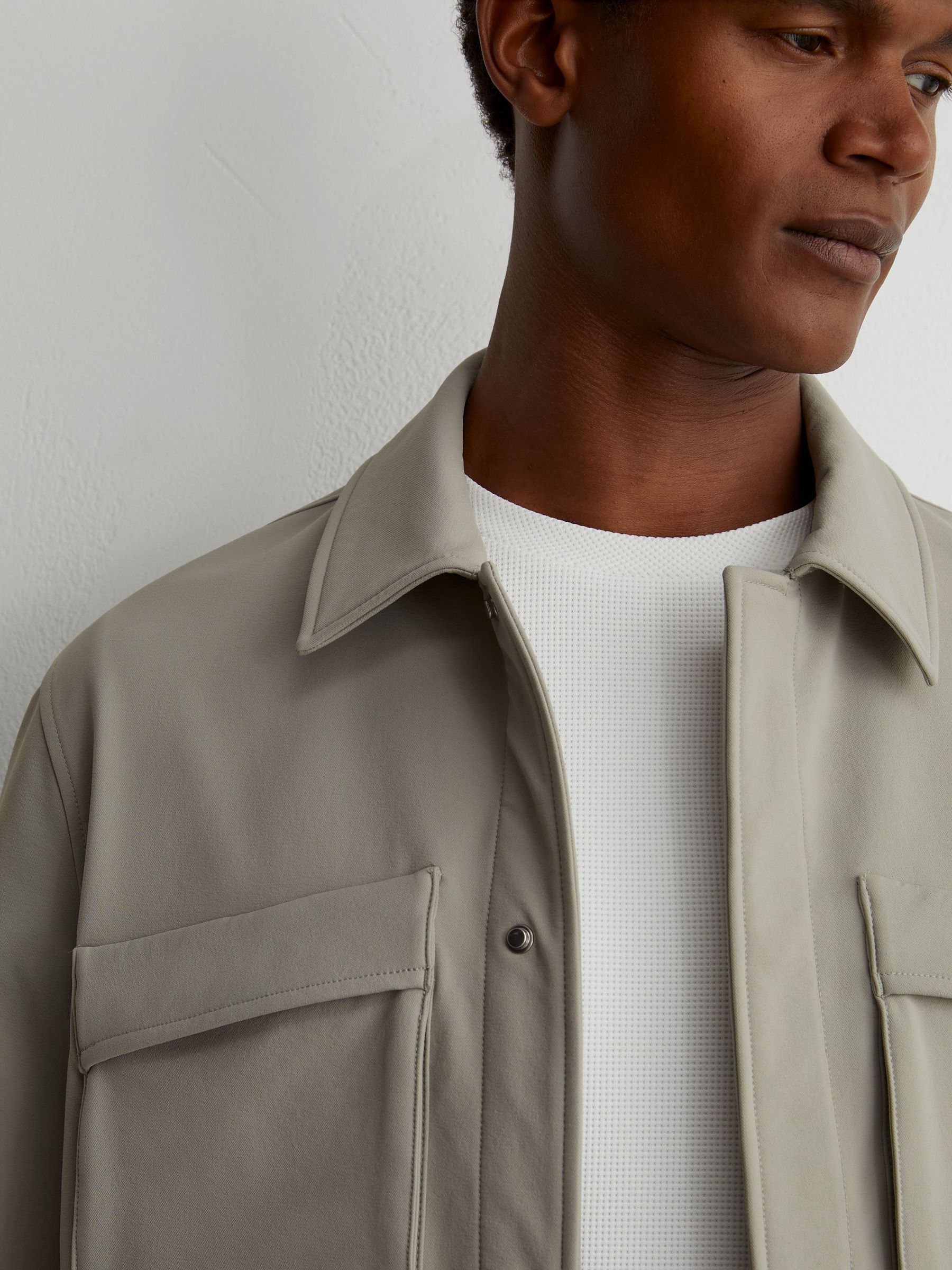 Technical Twin-Pocket Overshirt in Stone - Image 3 of 7