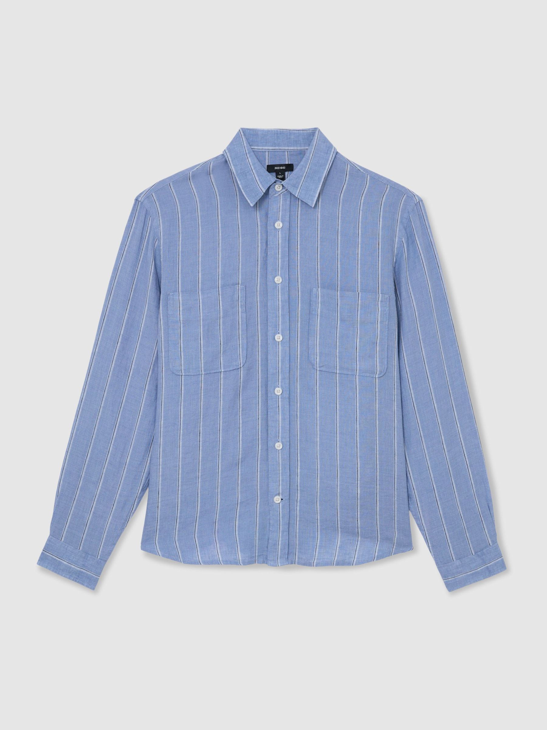Linen Striped Regular-Fit Shirt in Blue/White - Image 2 of 7