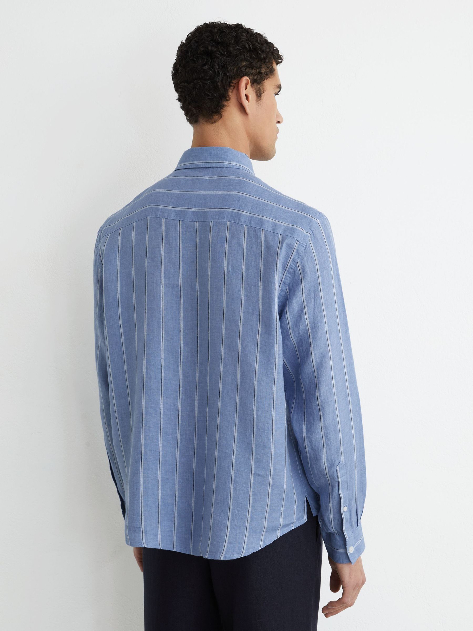 Linen Striped Regular-Fit Shirt in Blue/White - Image 6 of 7