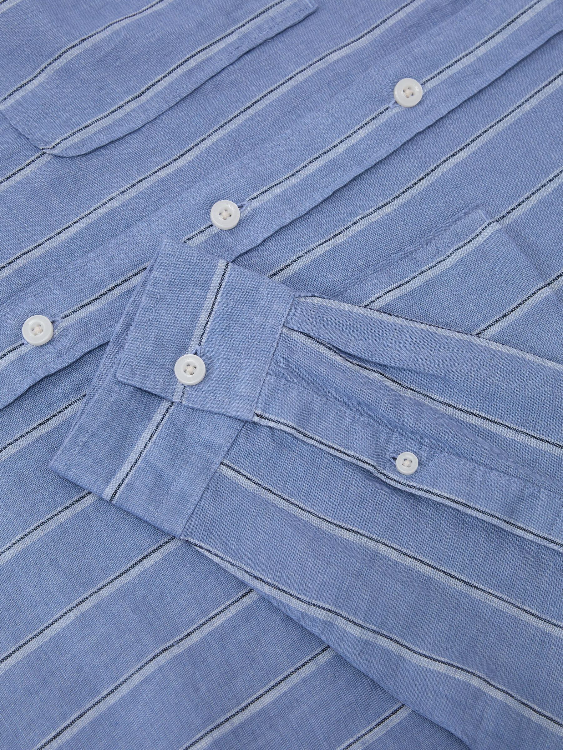 Linen Striped Regular-Fit Shirt in Blue/White - image 3