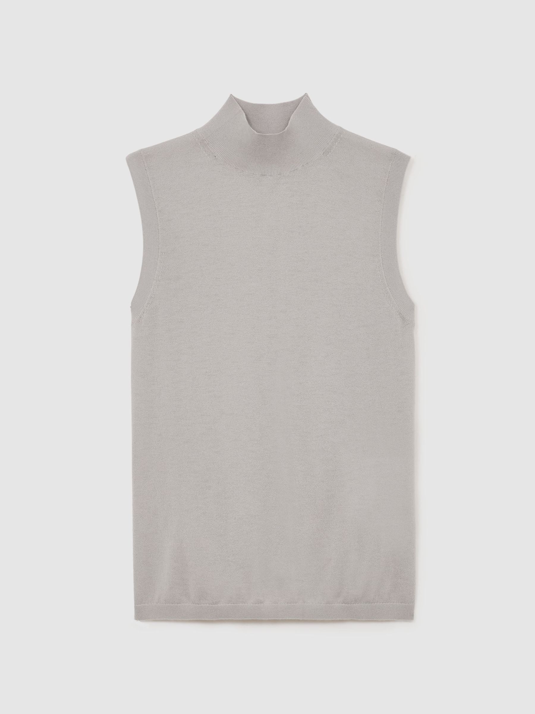 Merino Wool Funnel-Neck Sleeveless Top in Grey - Image 2 of 7 Merino Wool Funnel-Neck Sleeveless Top in Grey - Image 2 of 7