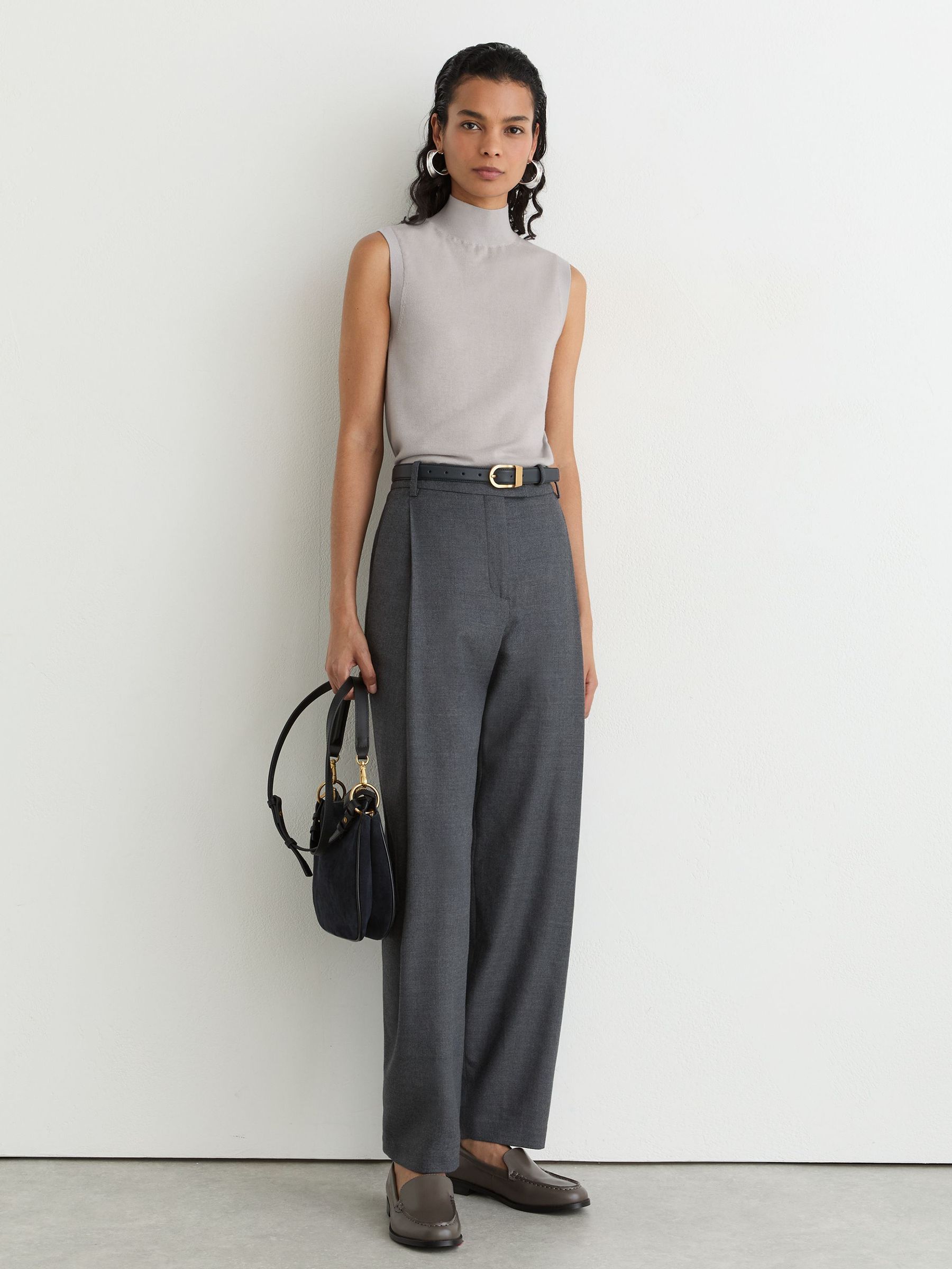 Merino Wool Funnel-Neck Sleeveless Top in Grey - Image 4 of 7