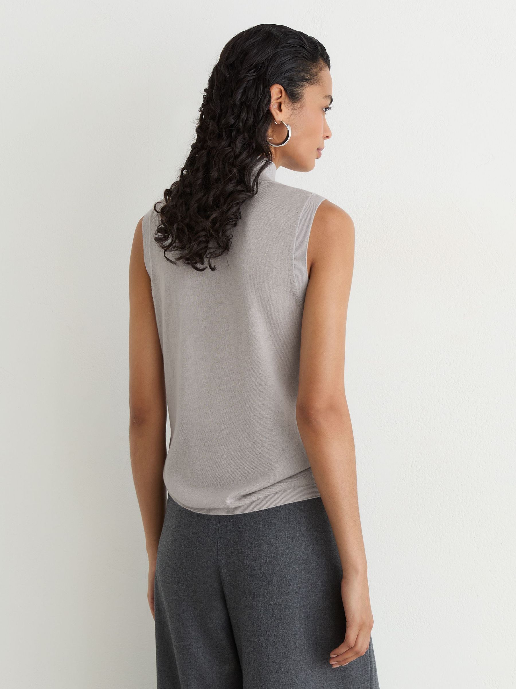 Merino Wool Funnel-Neck Sleeveless Top in Grey - Image 5 of 7