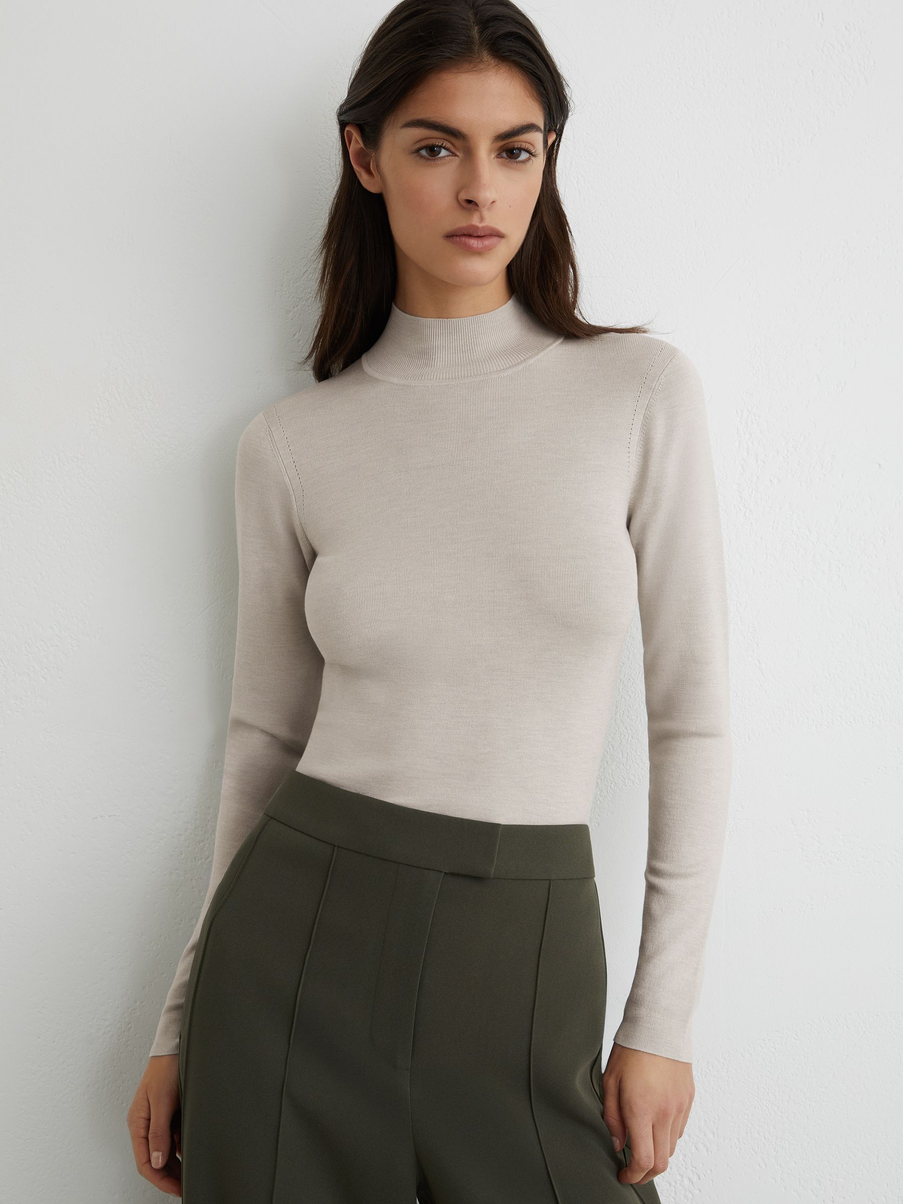 Atelier Silk-Blend Mock-Neck Top in Grey Marl - Image 1 of 6