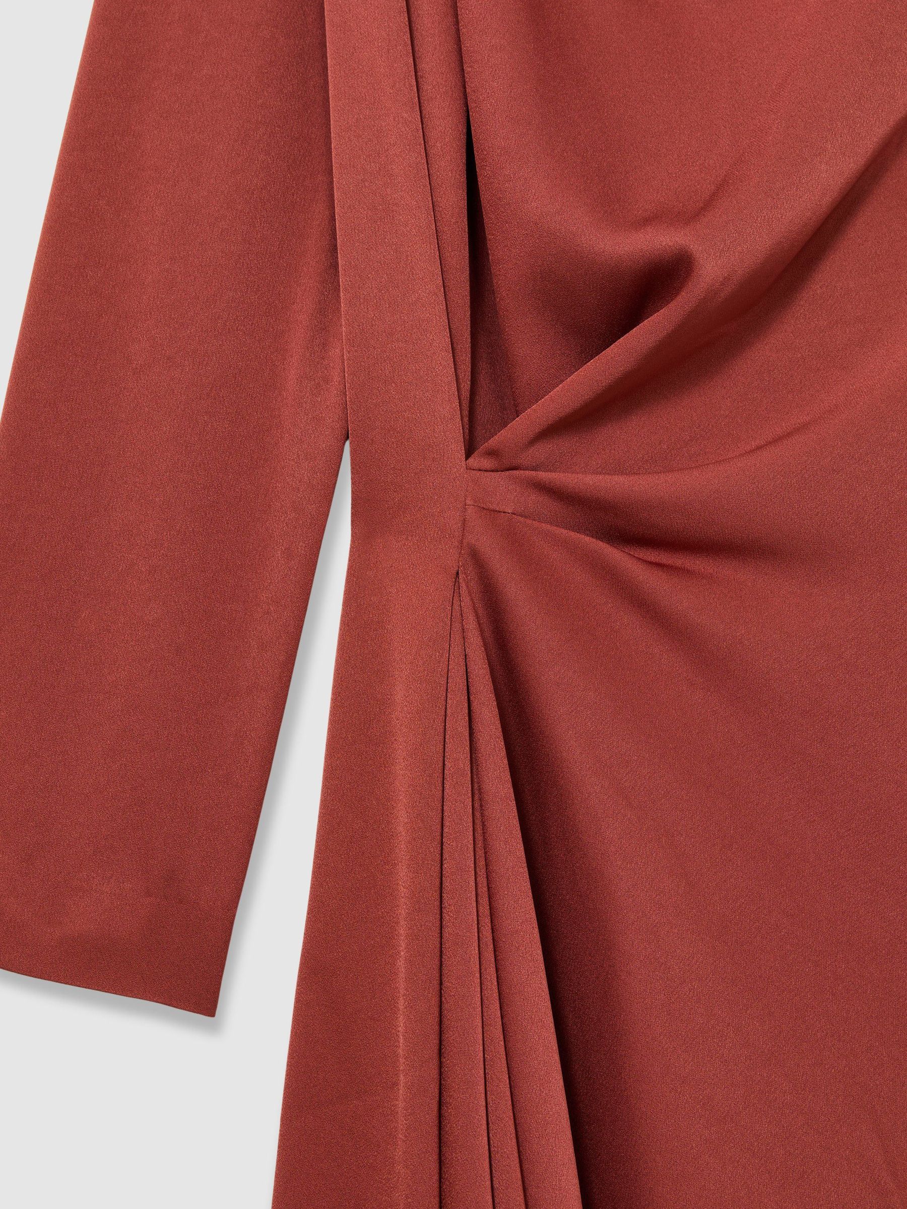 Draped Long-Sleeve Mini Dress in Rust Orange - Image 6 of 6