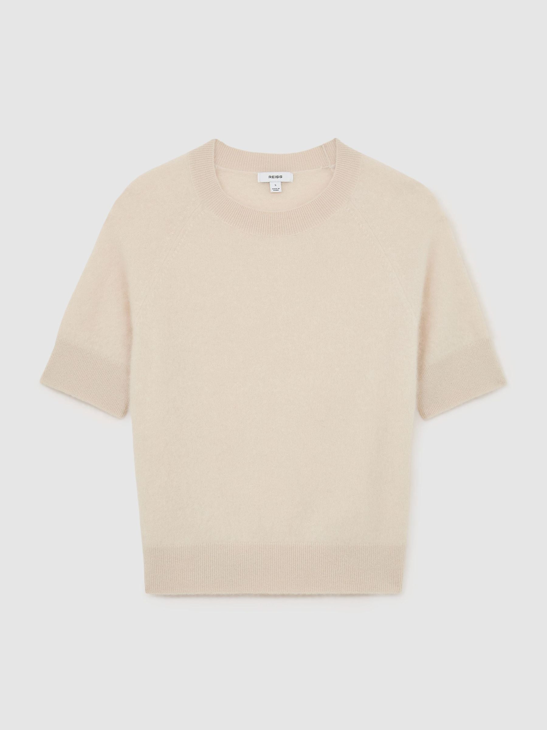 100% Brushed Cashmere Short-Sleeve Top in Grey - Image 2 de 6