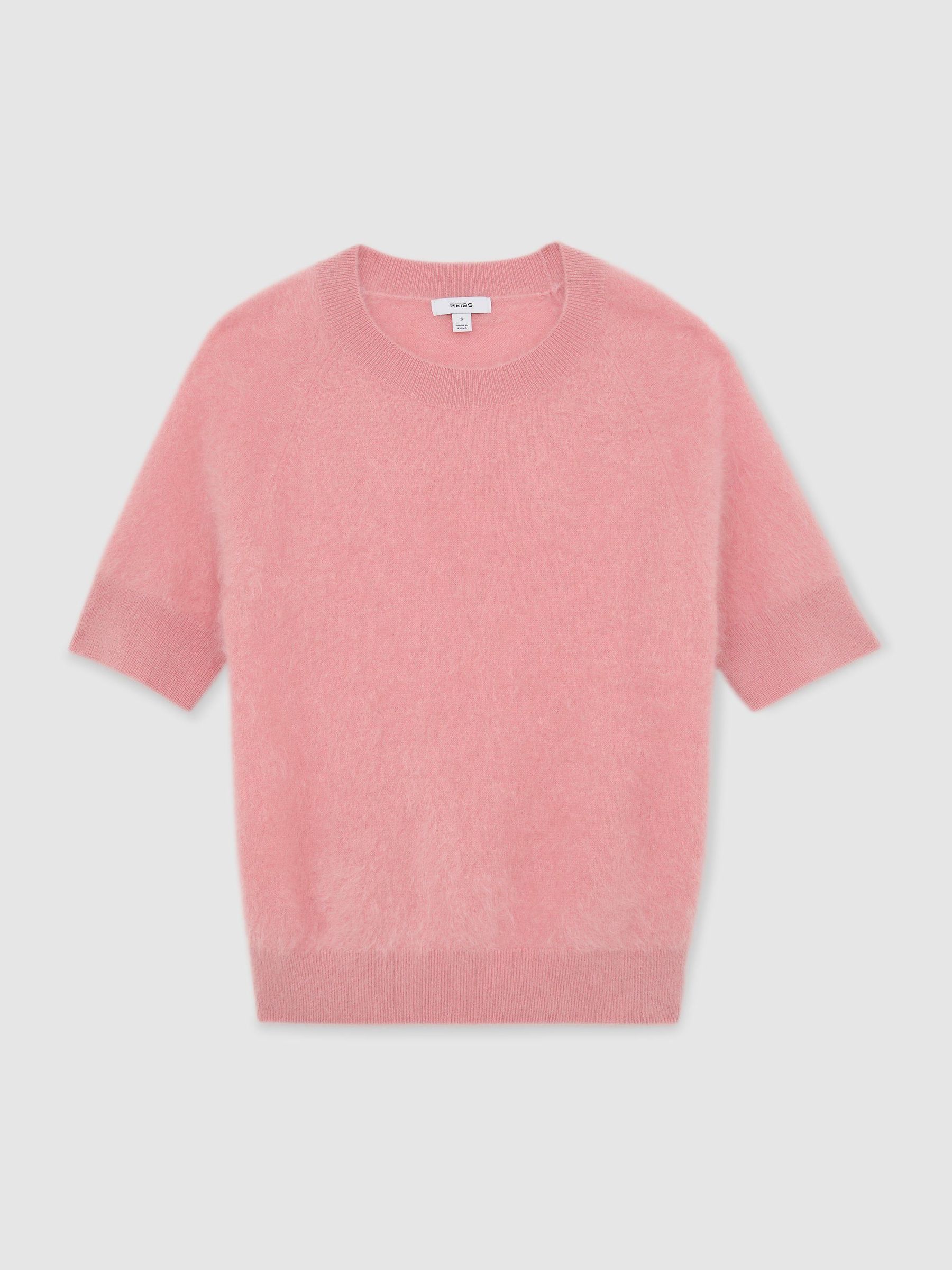 100% Brushed Cashmere Short-Sleeve Top in Pink - Image 2 of 7