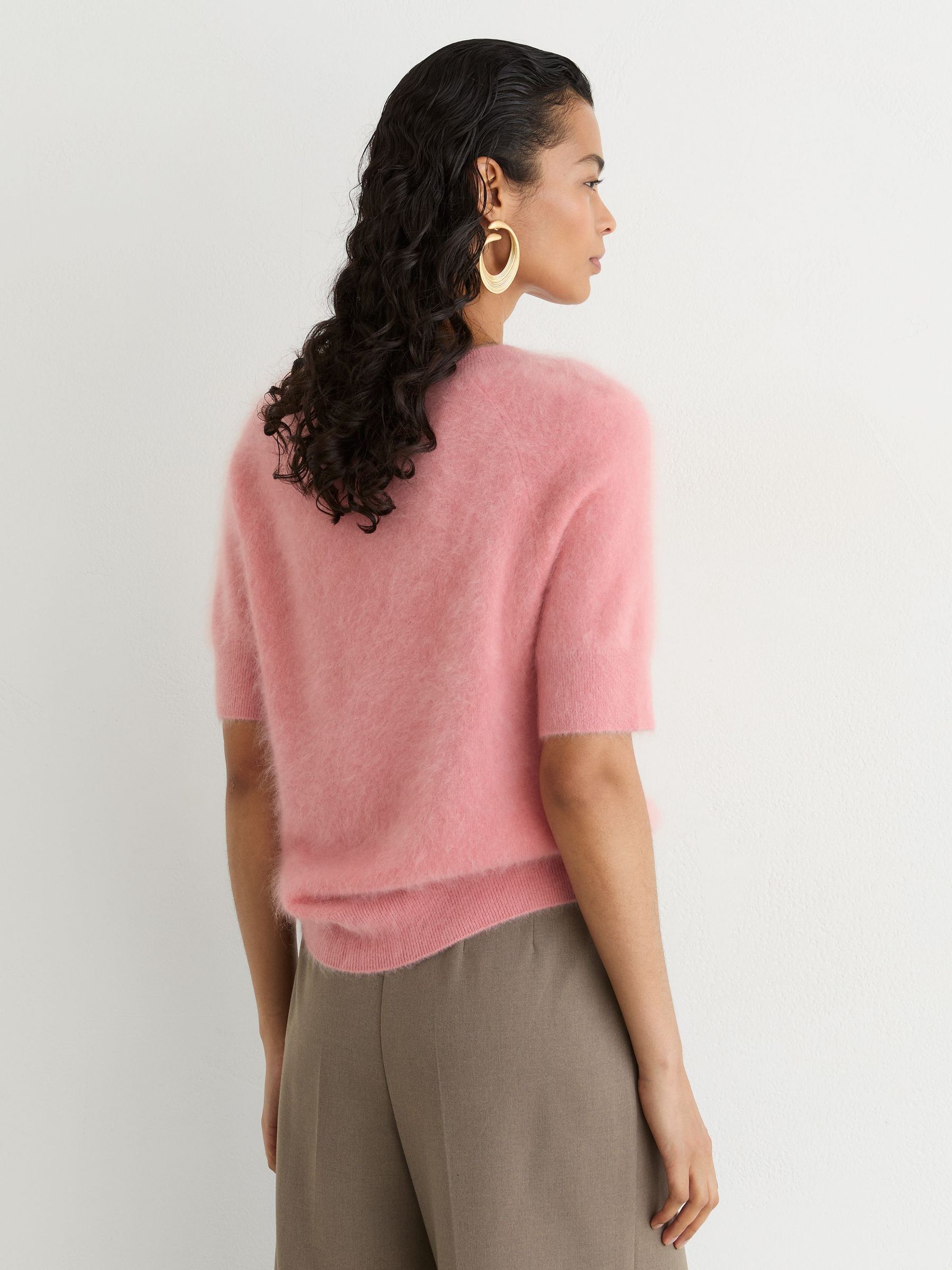 100% Brushed Cashmere Short-Sleeve Top in Pink - Image 6 of 7