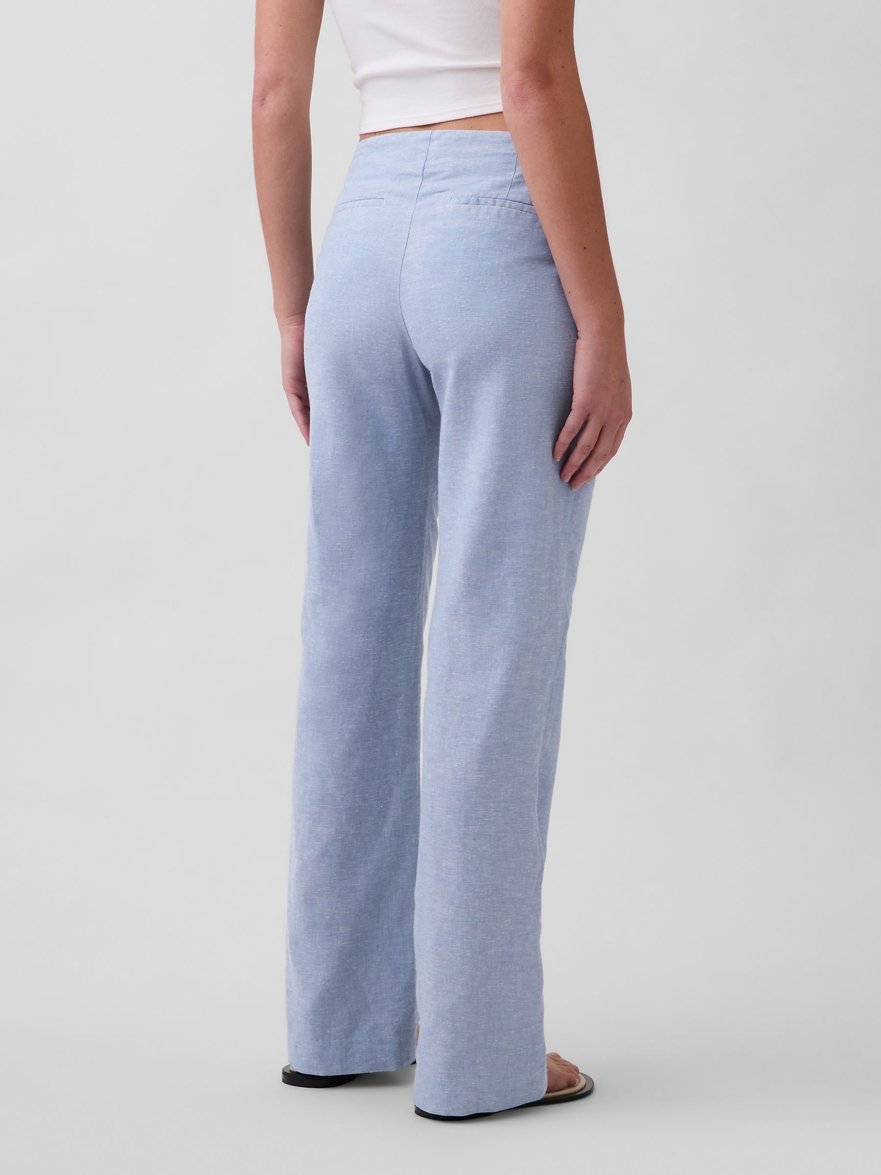 Blue Low Rise Linen-Blend Flare Trousers - Image 2 of 4